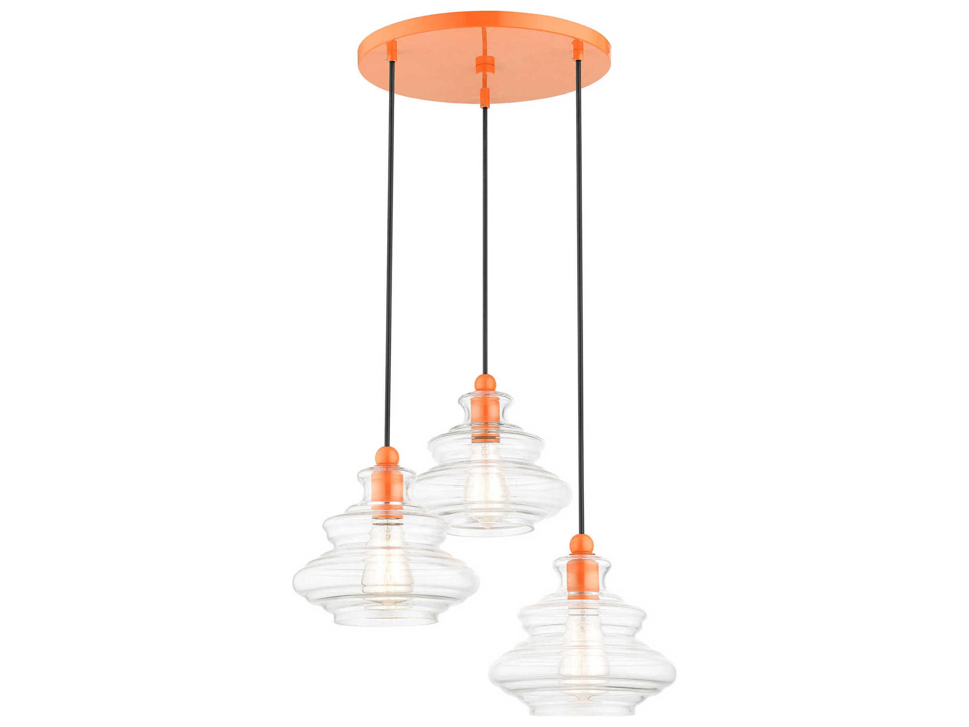 Livex Lighting Everett 3-Light Shiny Orange Glass Pendant