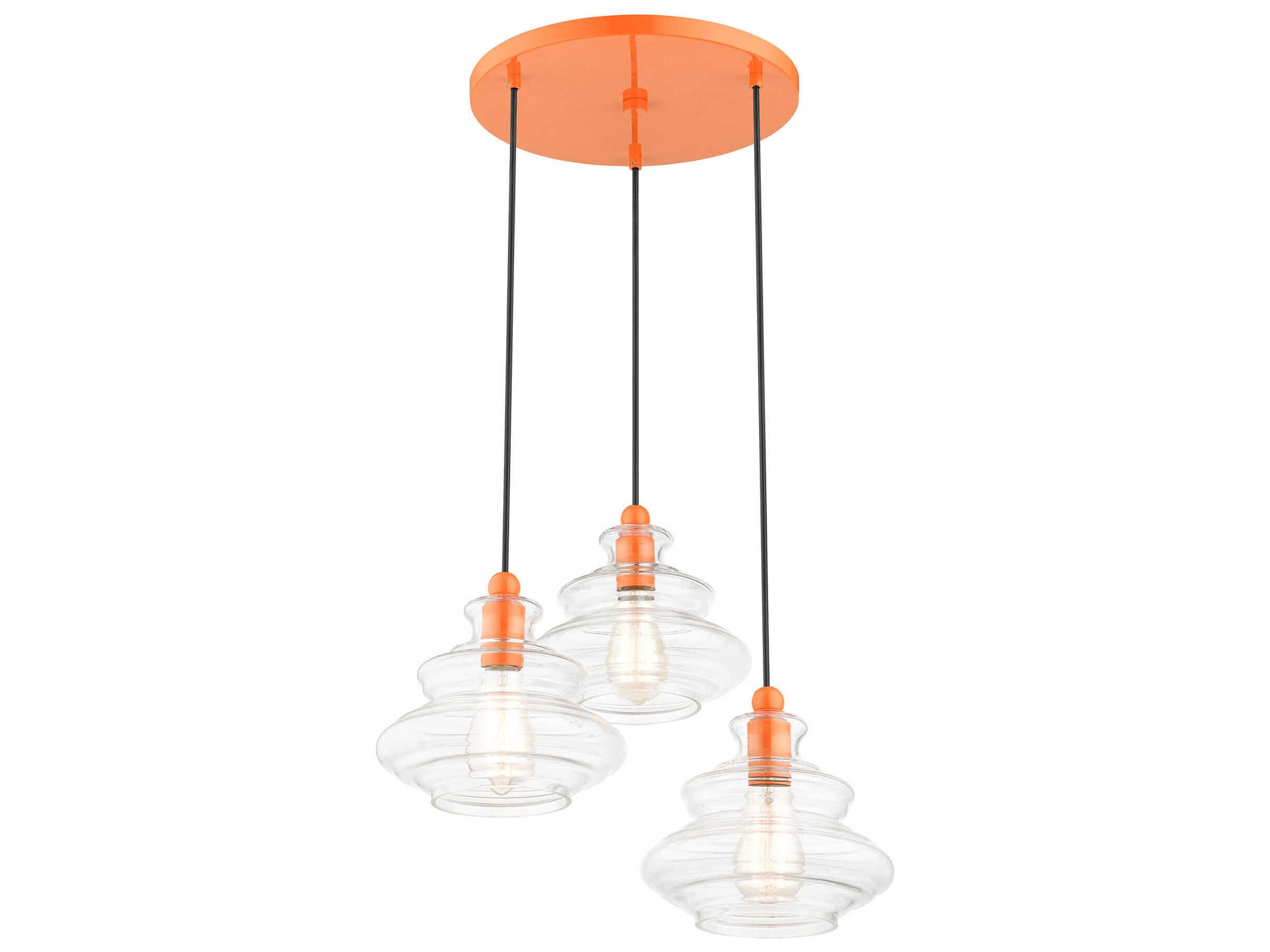 Livex Lighting Everett 3-Light Shiny Orange Glass Pendant