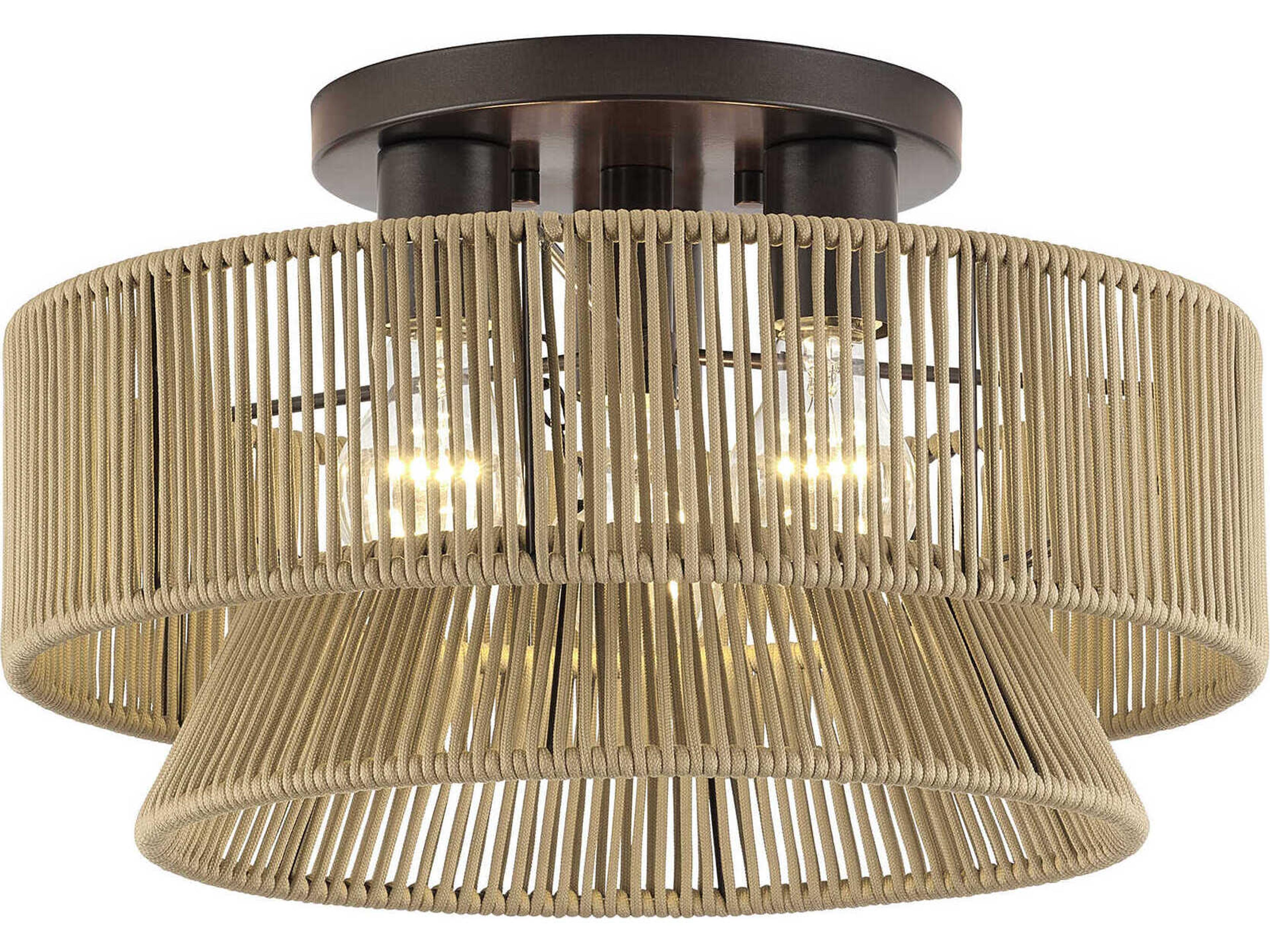 Florell 3-Light English Bronze Drum Semi Flush Mount