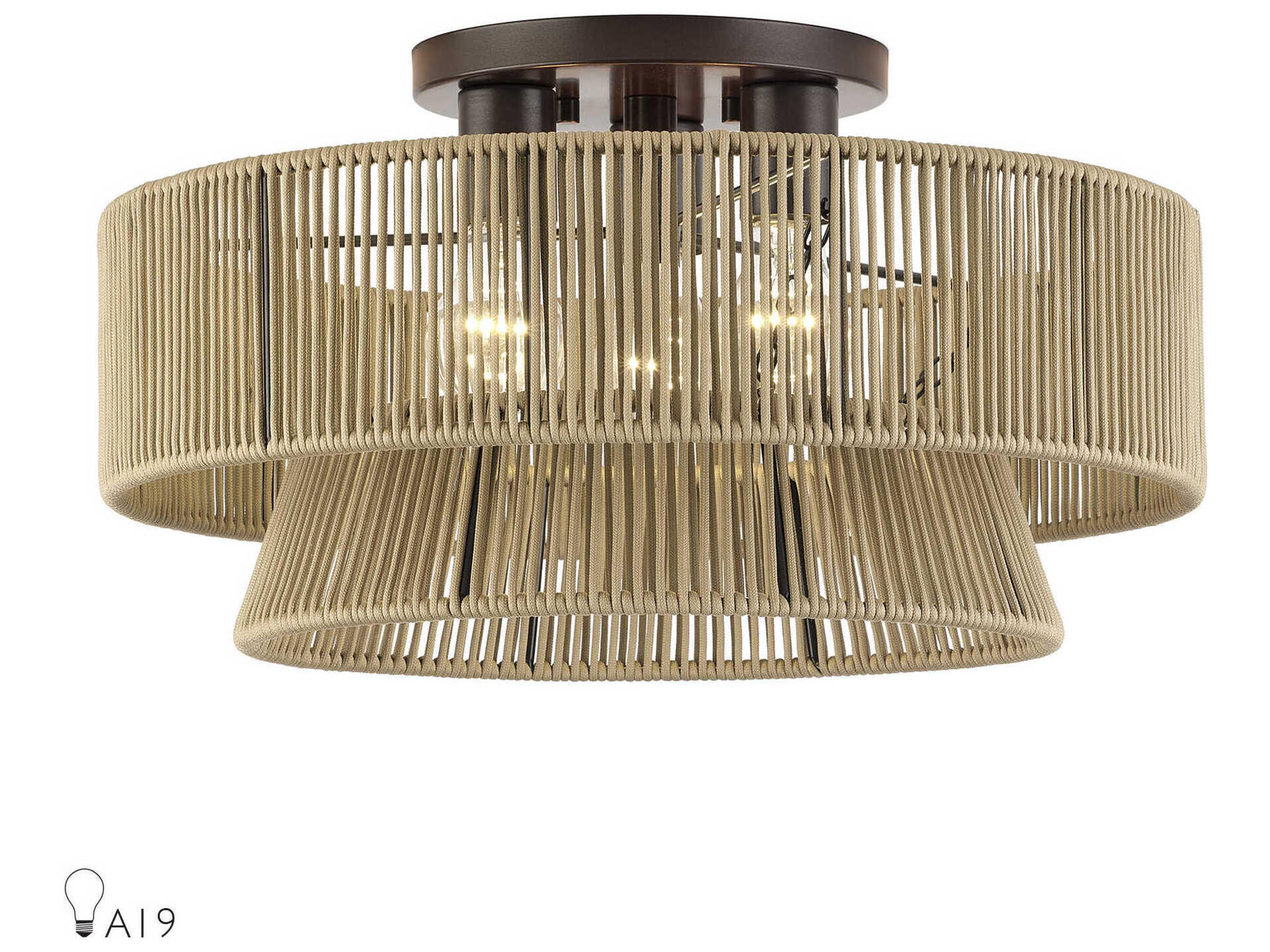 Livex Lighting Florell 3-Light English Bronze Drum Semi Flush Mount