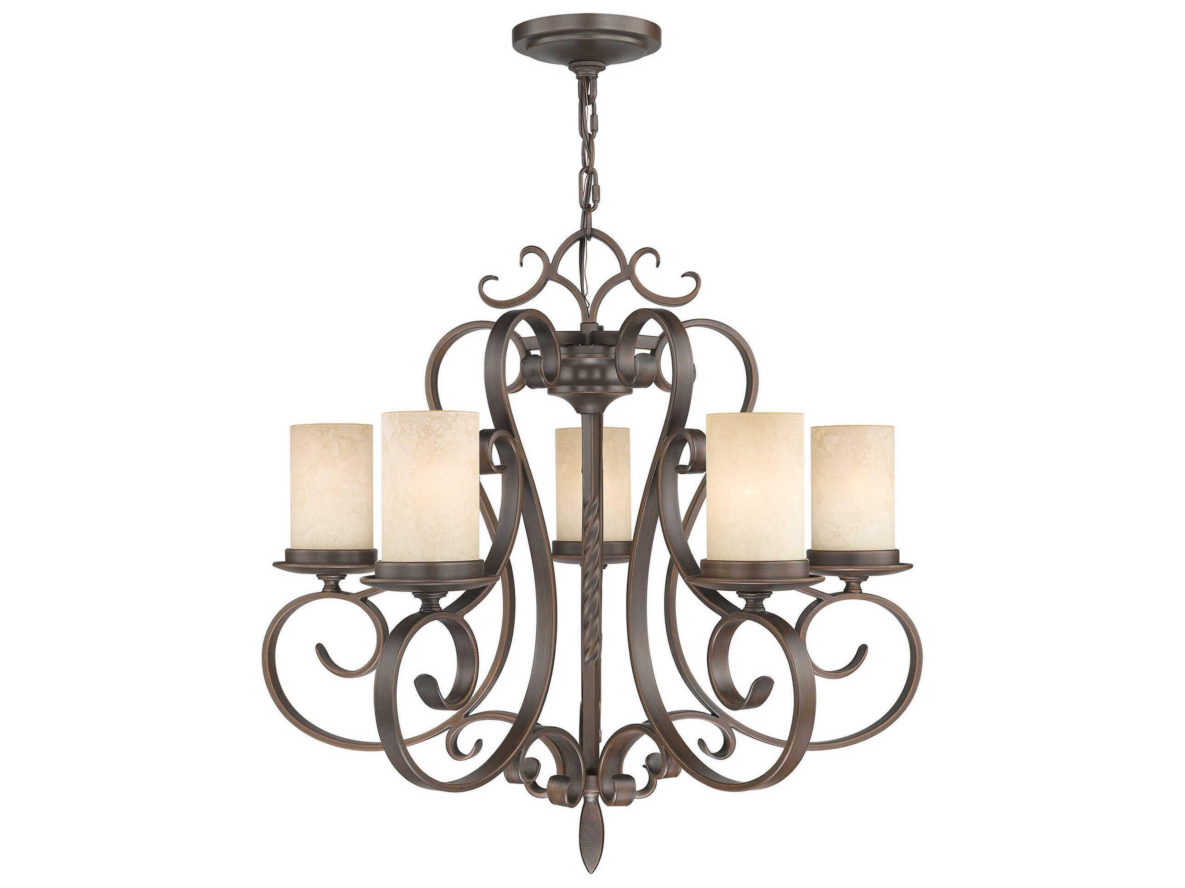 Millburn Manor 5-Light Imperial Bronze Glass Cylinder Chandelier