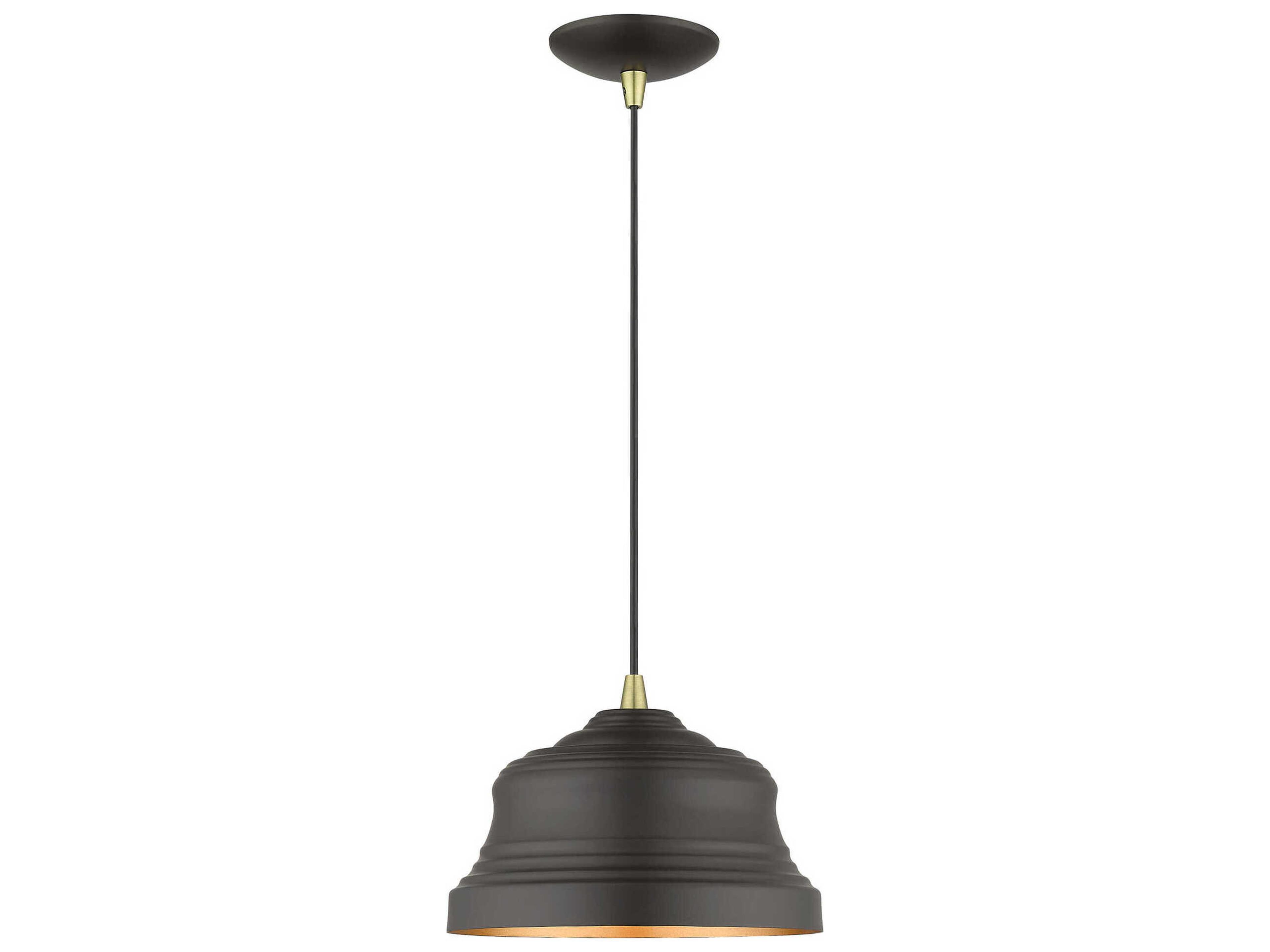 Endicott 1-Light Bronze Antique Brass Black Bell Mini Pendant