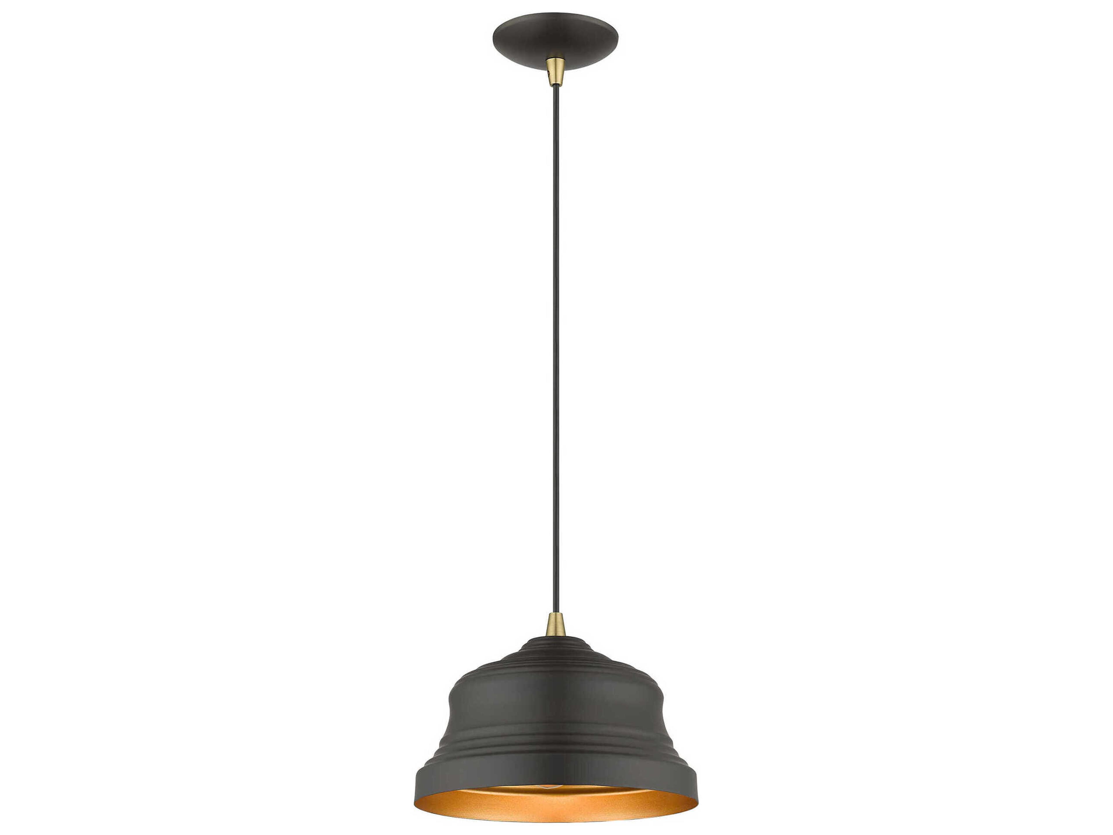 Livex Lighting Endicott 1-Light Bronze Antique Brass Black Bell Mini Pendant