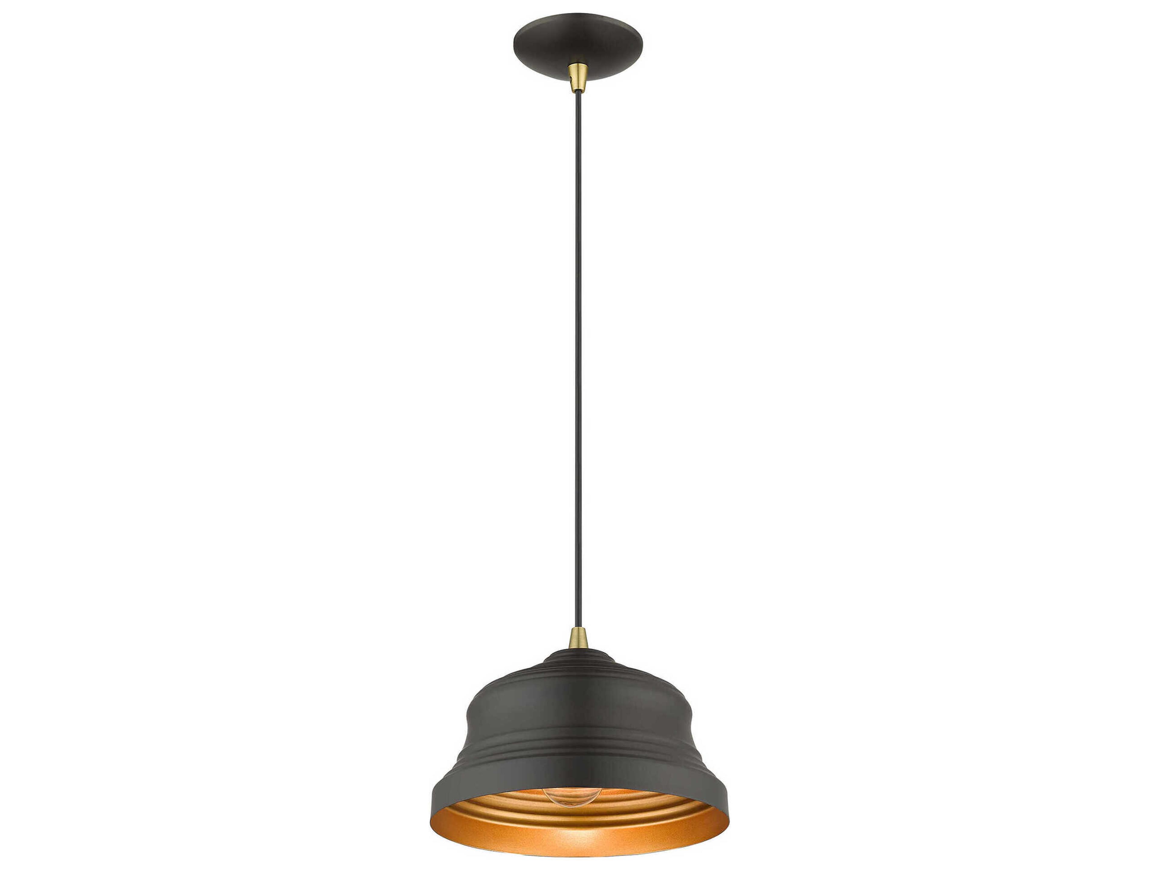 Livex Lighting Endicott 1-Light Bronze Antique Brass Black Bell Mini Pendant