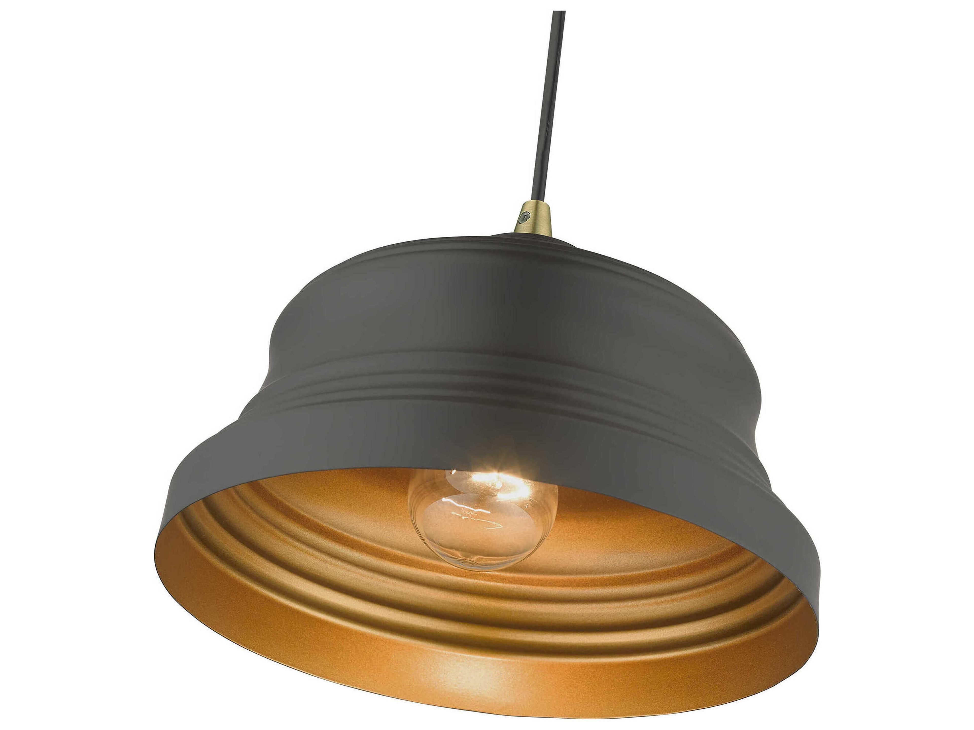 Livex Lighting Endicott 1-Light Bronze Antique Brass Black Bell Mini Pendant