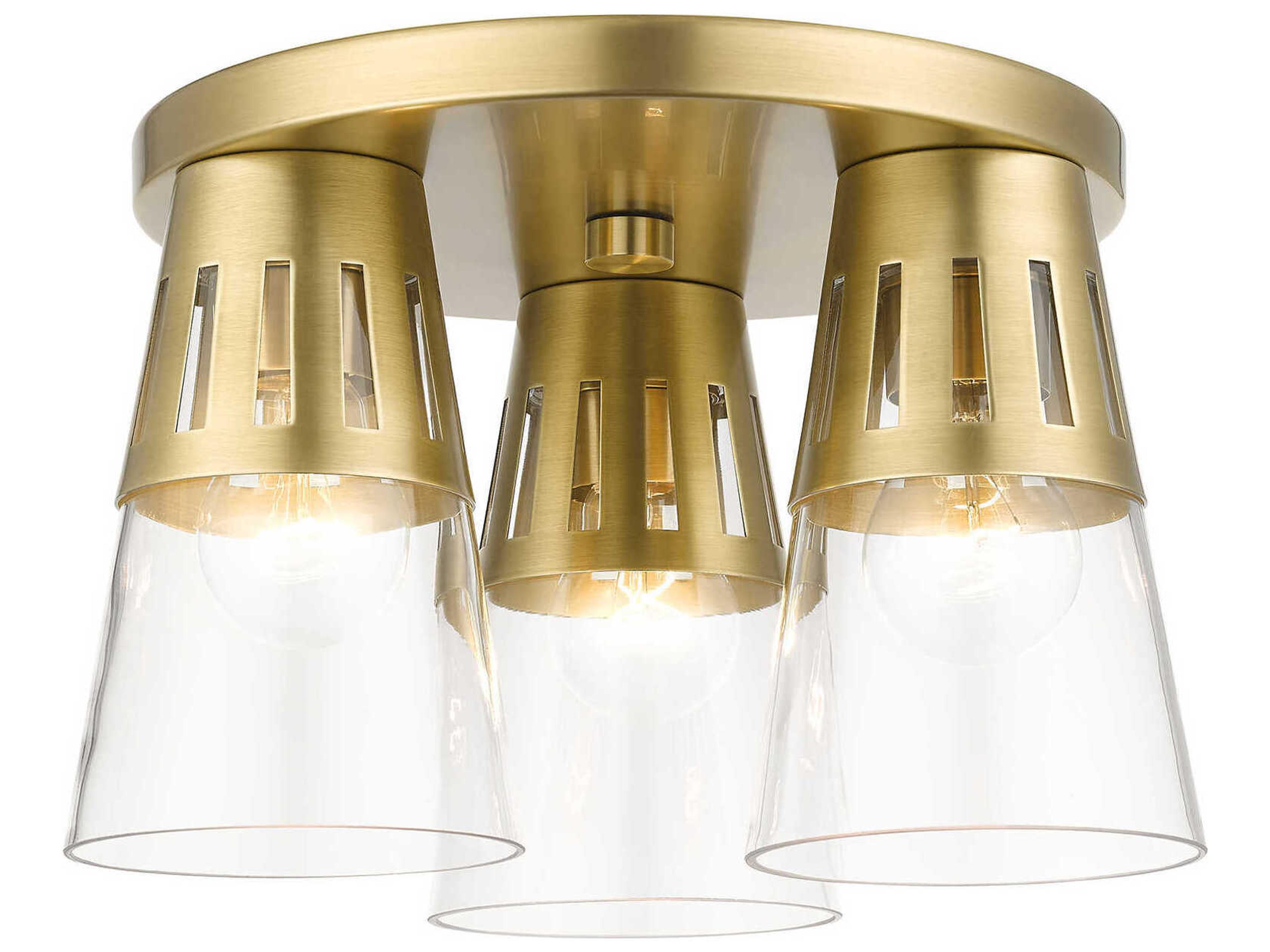 Bennington 3-Light Natural Brass Glass Flush Mount