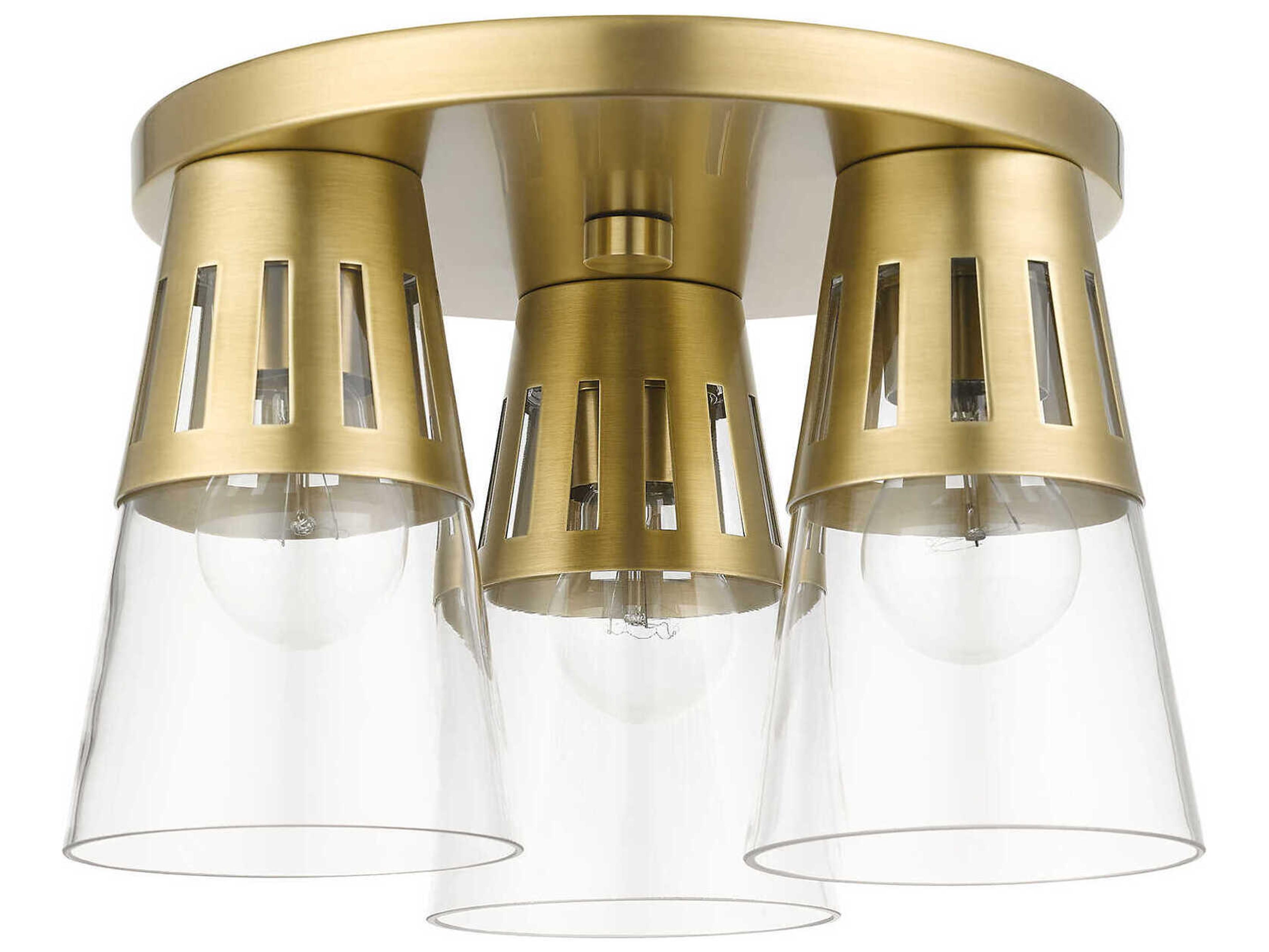 Livex Lighting Bennington 3-Light Natural Brass Glass Flush Mount