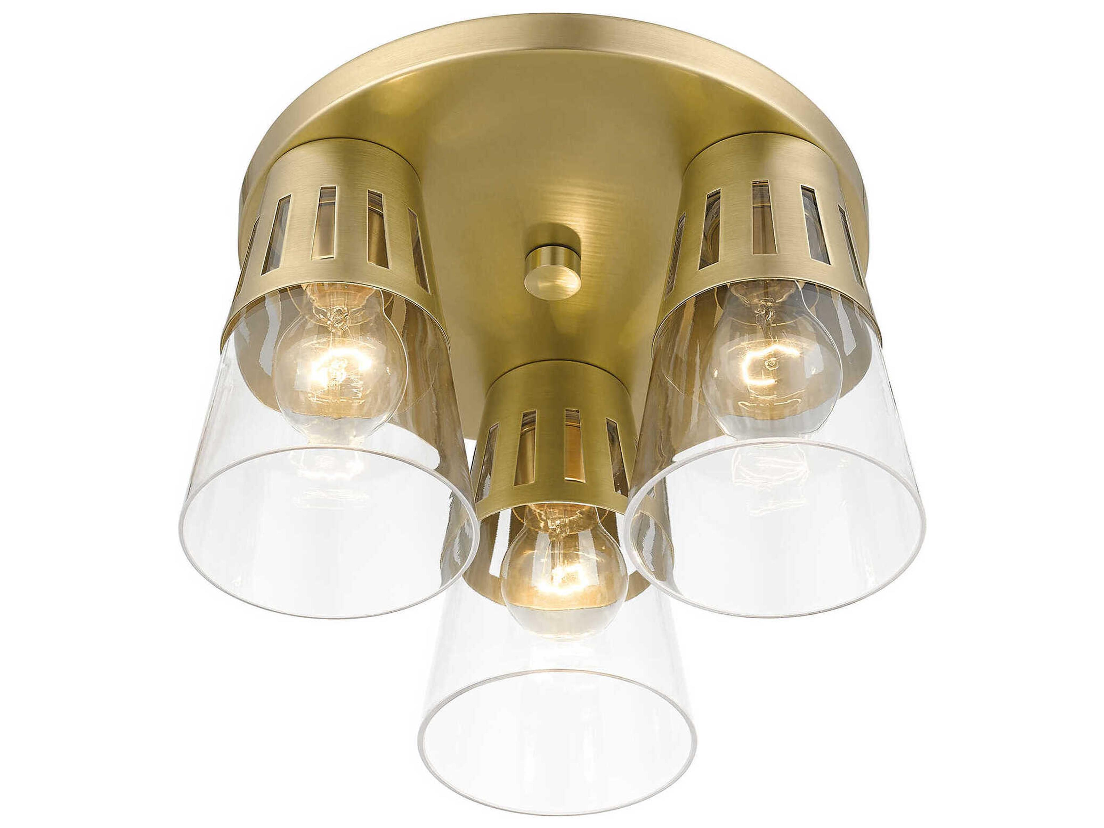 Livex Lighting Bennington 3-Light Natural Brass Glass Flush Mount