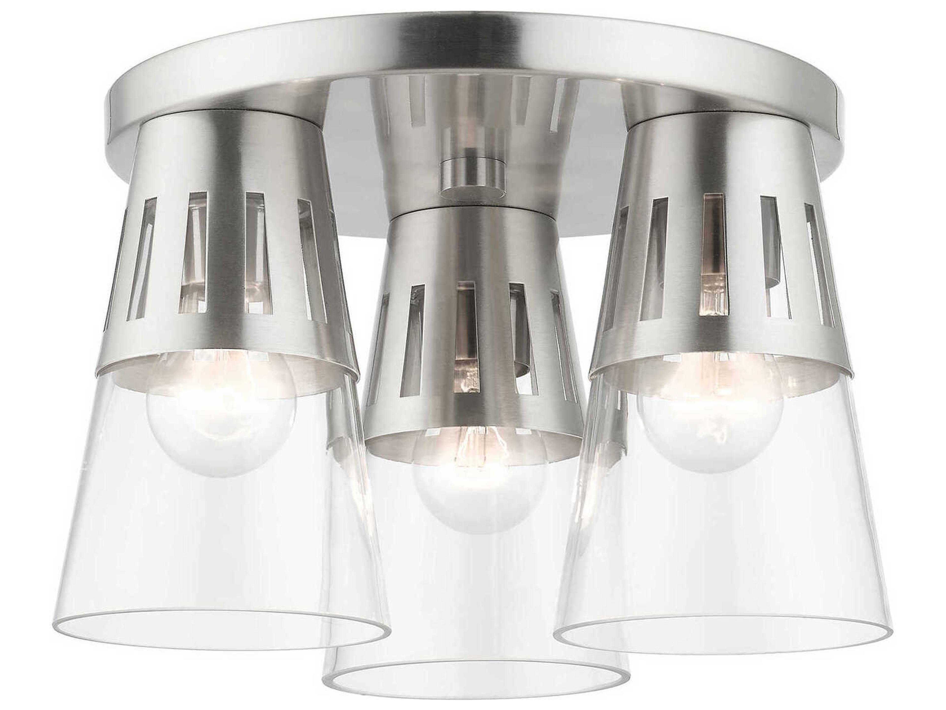 Bennington 3-Light Brushed Nickel Glass Flush Mount