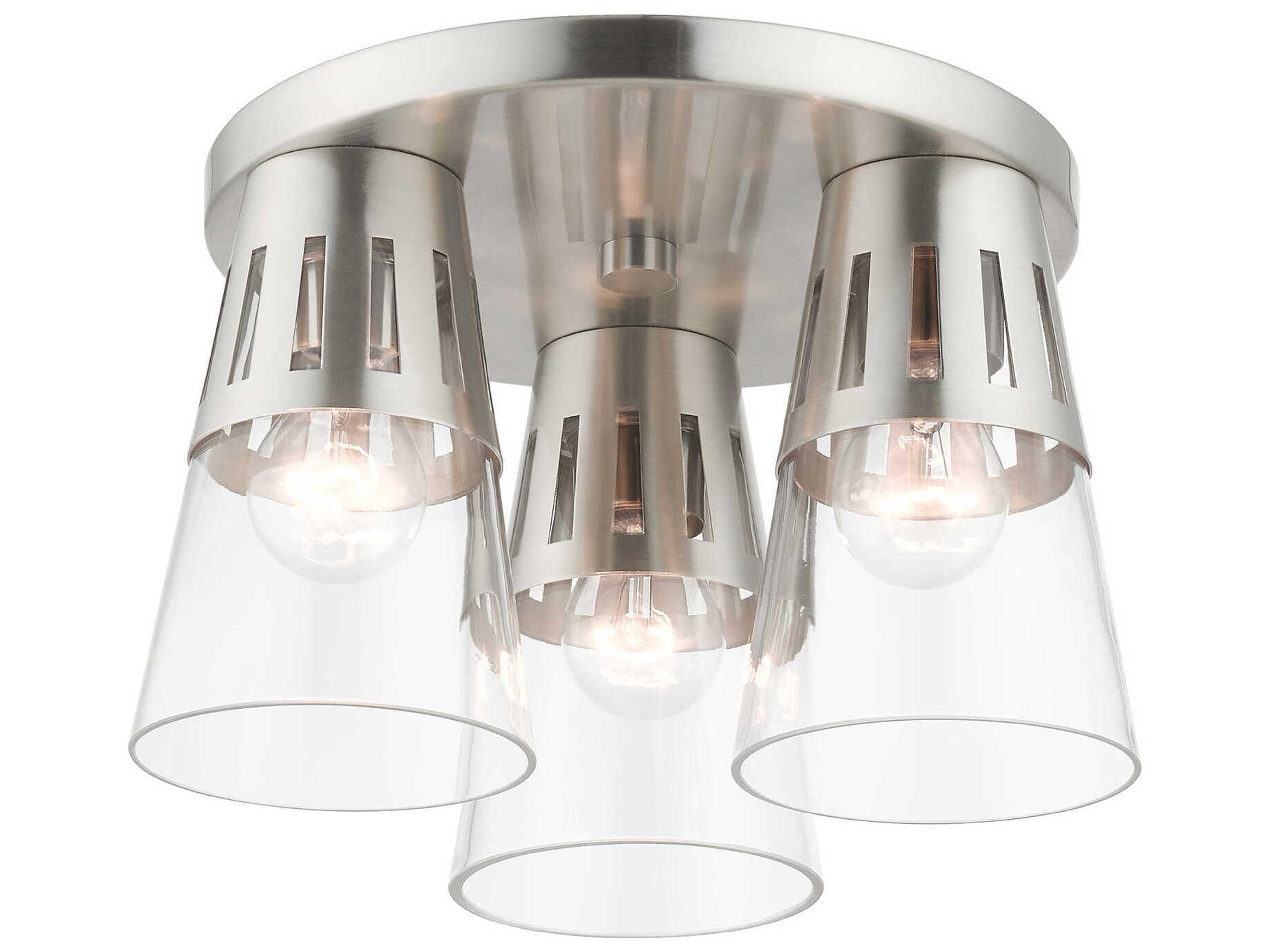 Livex Lighting Bennington 3-Light Brushed Nickel Glass Flush Mount