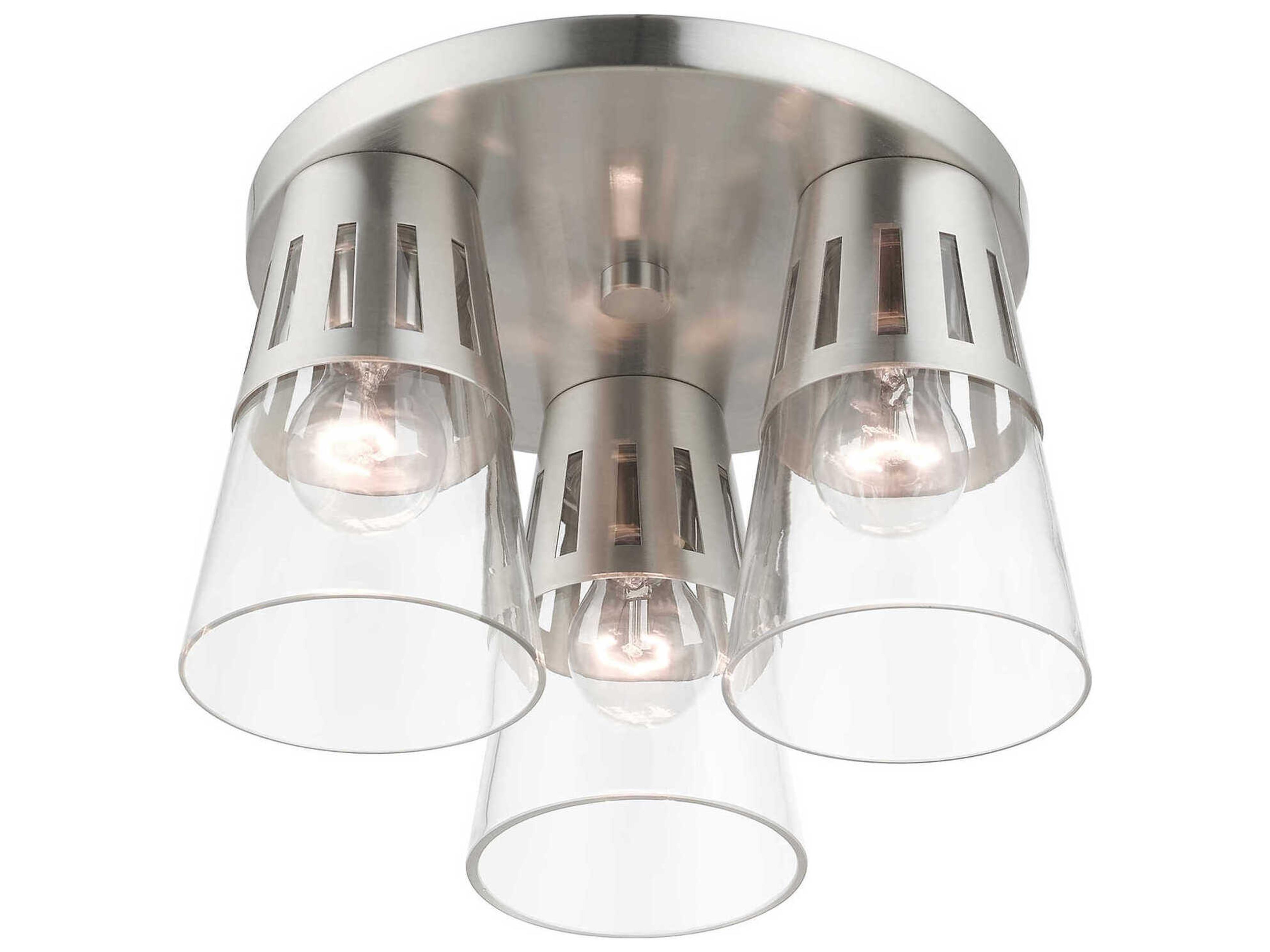 Livex Lighting Bennington 3-Light Brushed Nickel Glass Flush Mount