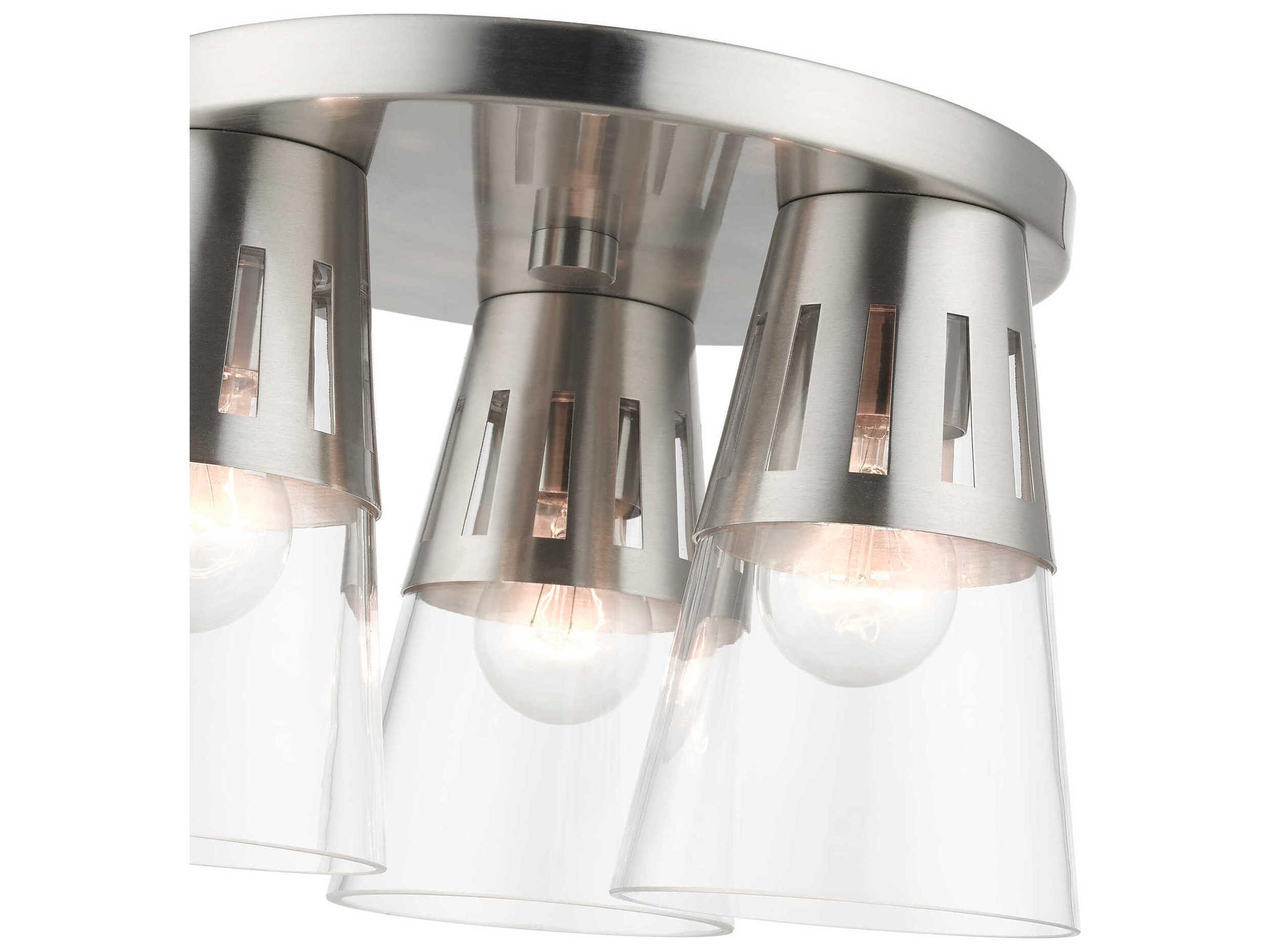 Livex Lighting Bennington 3-Light Brushed Nickel Glass Flush Mount