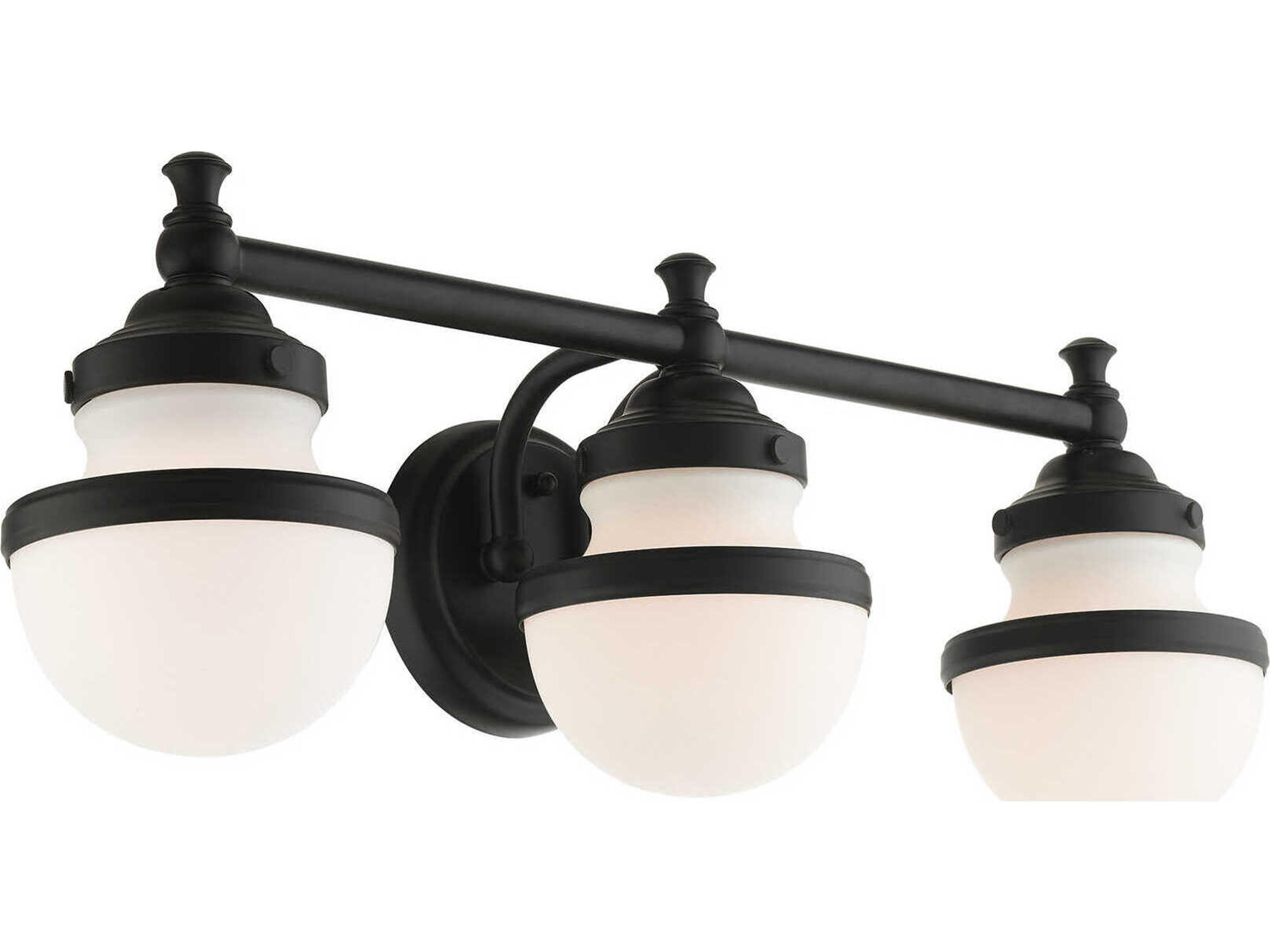 Livex Lighting Oldwick 3-Light Black Glass Vanity Light
