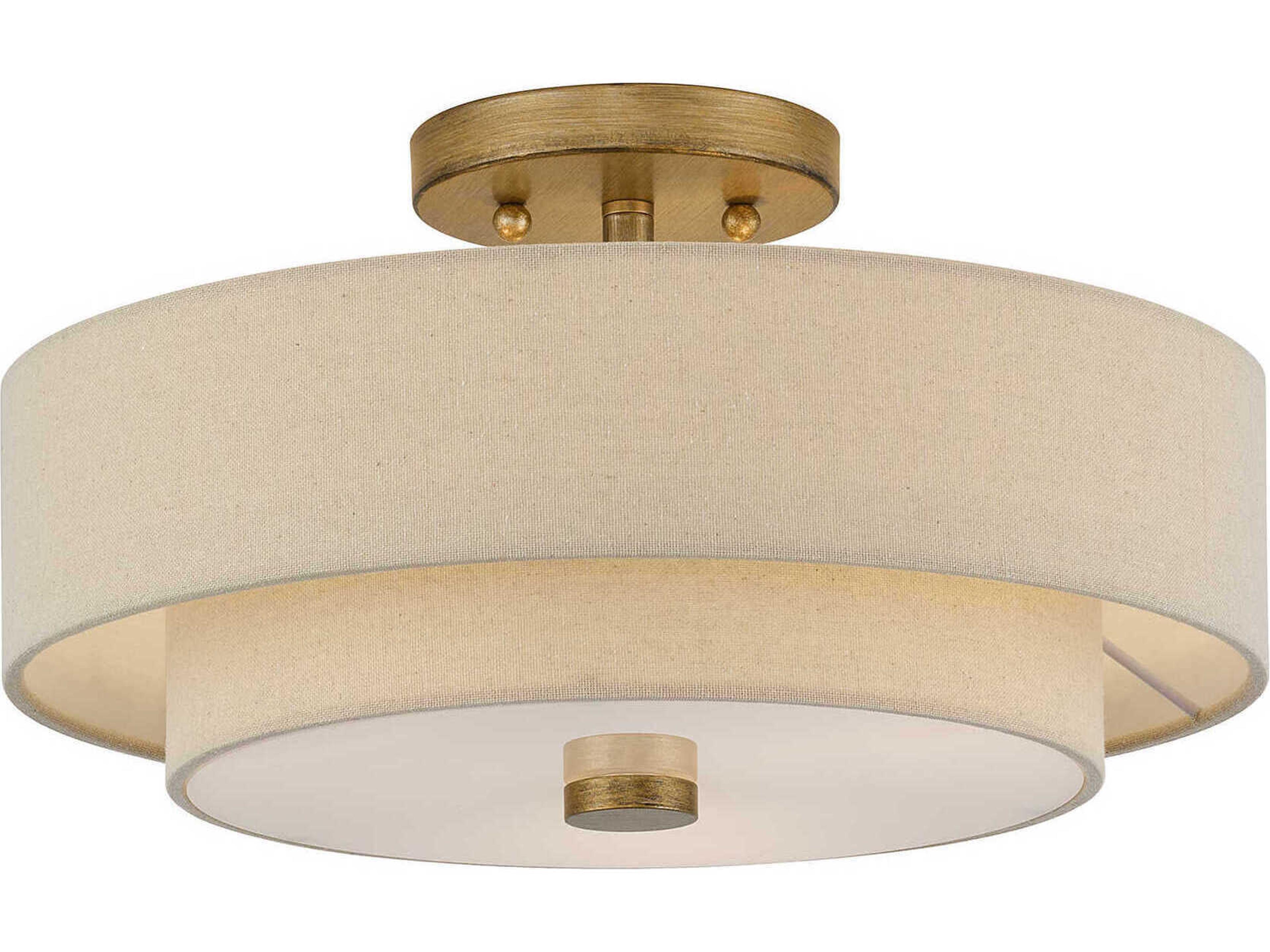 Livex Lighting Bellingham 3-Light Antique Gold Leaf Drum Semi Flush Mount