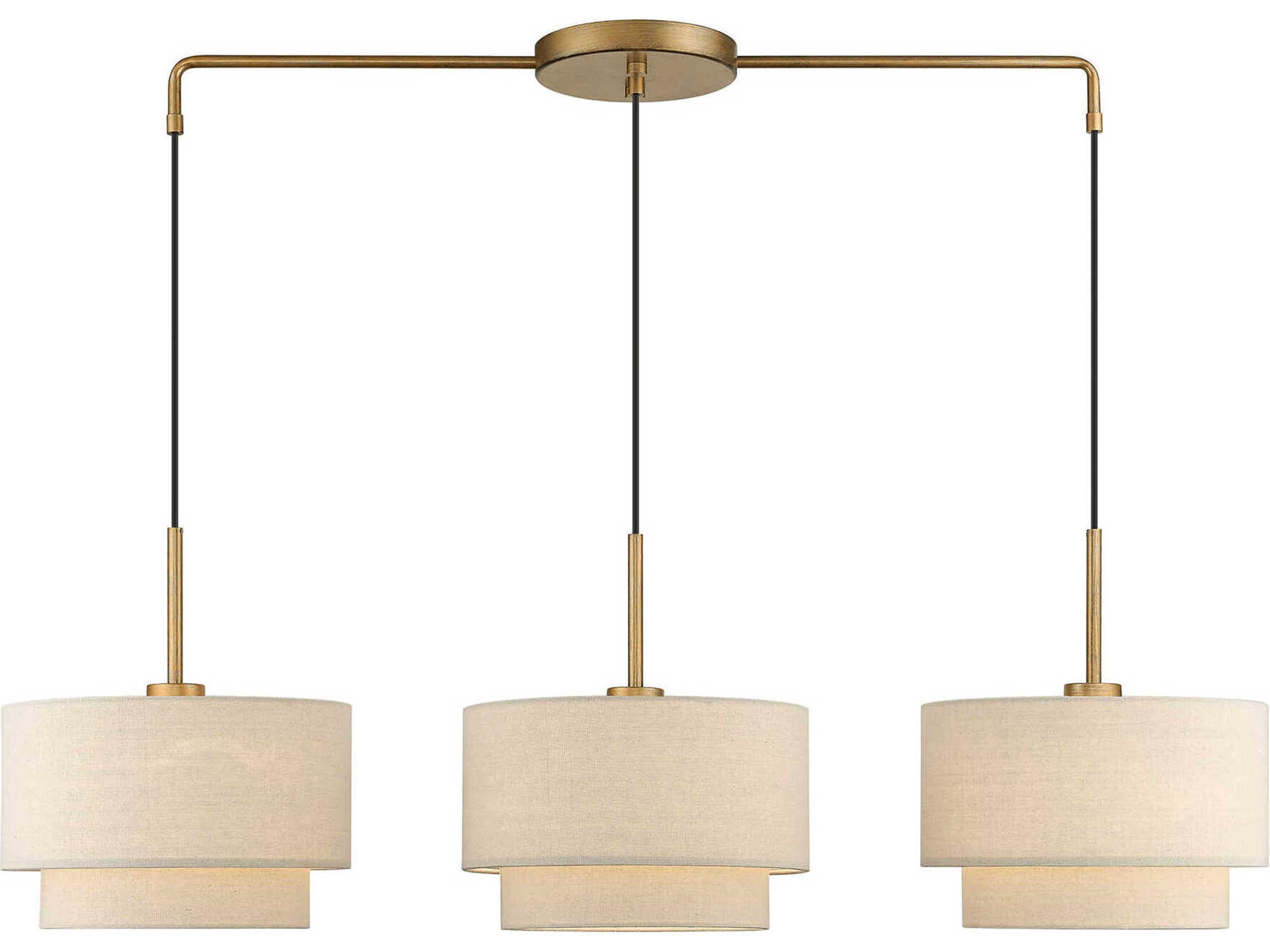 Bellingham 3-Light Antique Gold Leaf Drum Linear Island Pendant