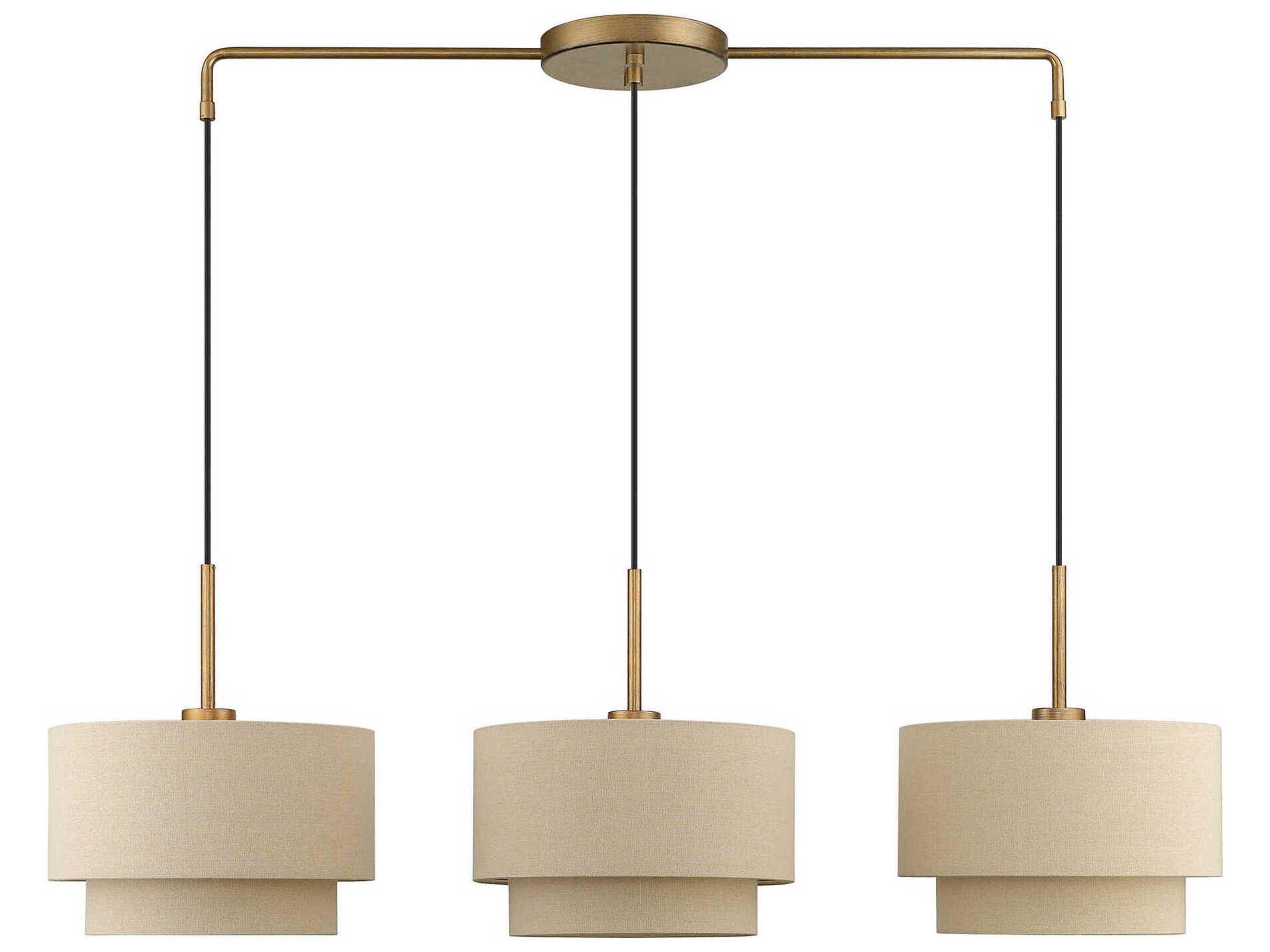 Livex Lighting Bellingham 3-Light Antique Gold Leaf Drum Linear Island Pendant