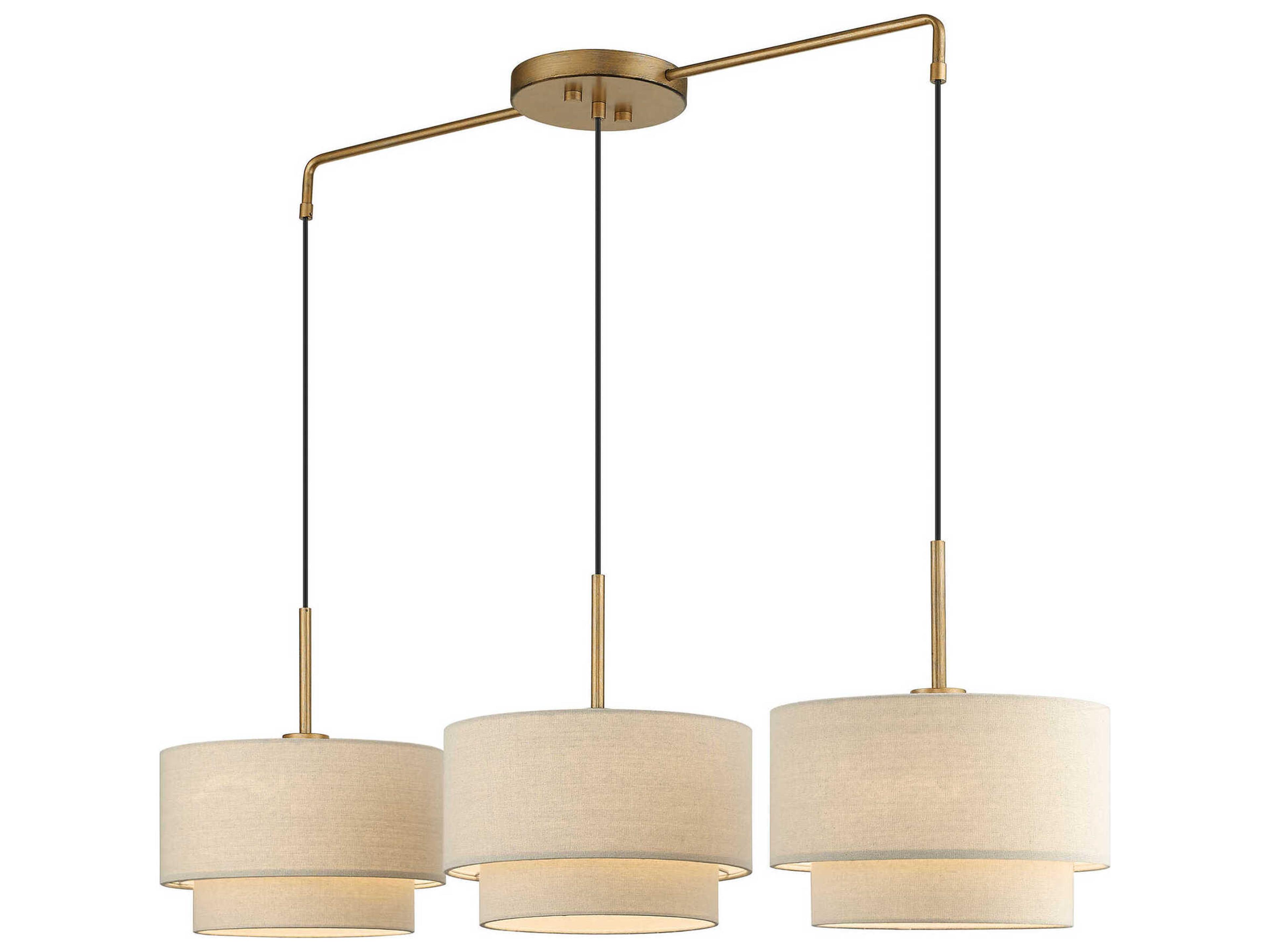 Livex Lighting Bellingham 3-Light Antique Gold Leaf Drum Linear Island Pendant