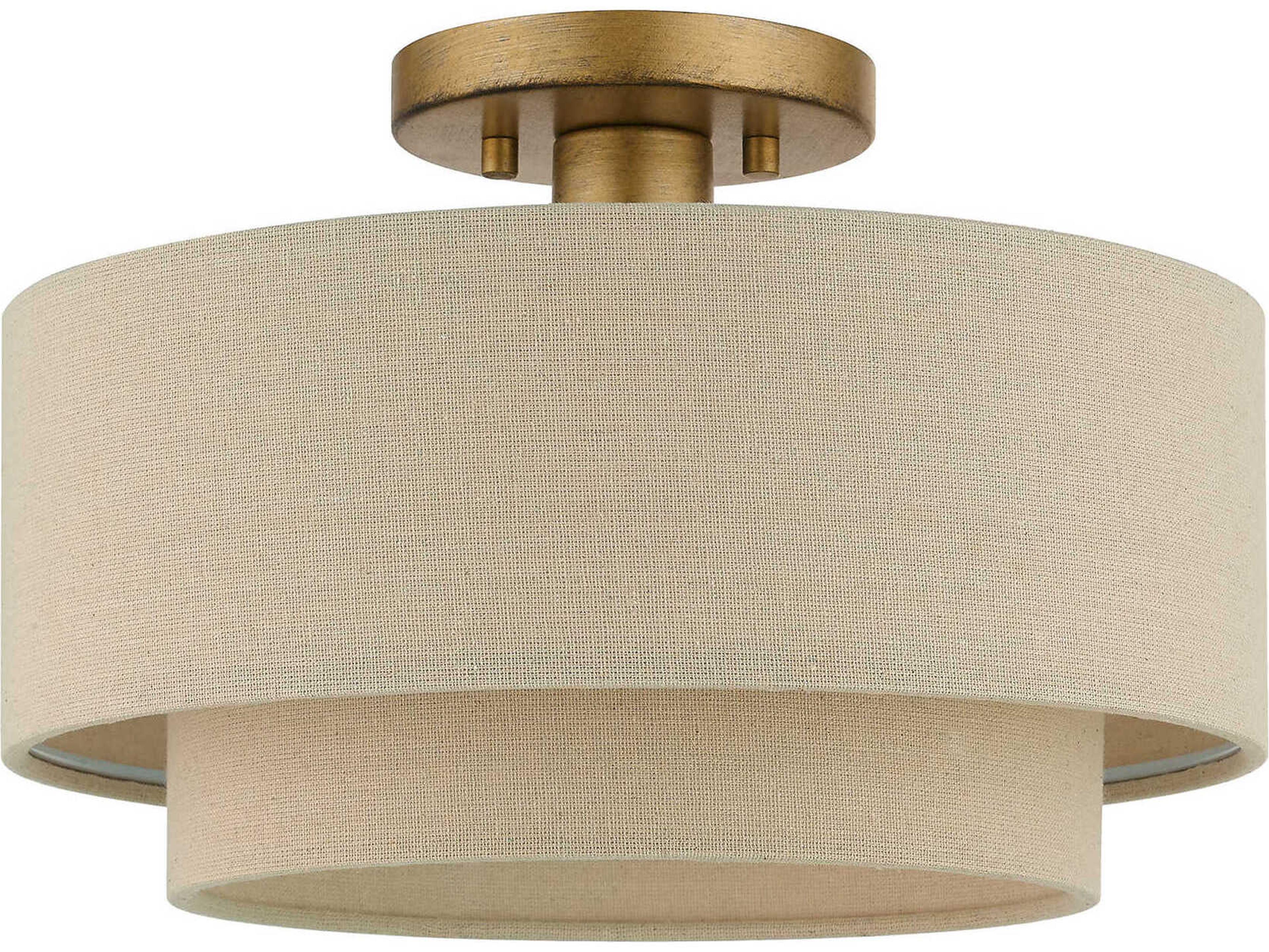 Livex Lighting Bellingham 1-Light Antique Gold Leaf Drum Tiered Semi Flush Mount