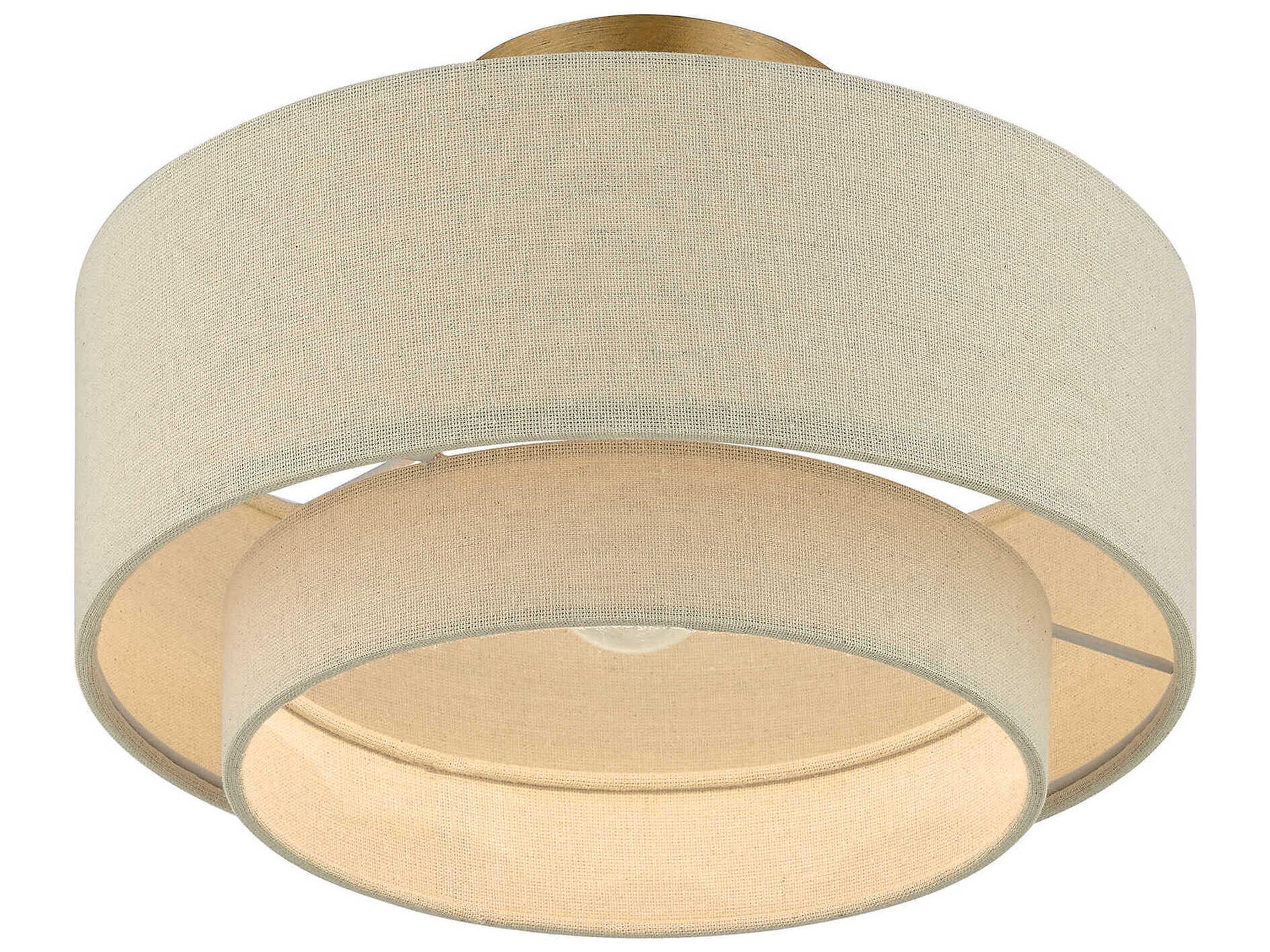 Livex Lighting Bellingham 1-Light Antique Gold Leaf Drum Tiered Semi Flush Mount