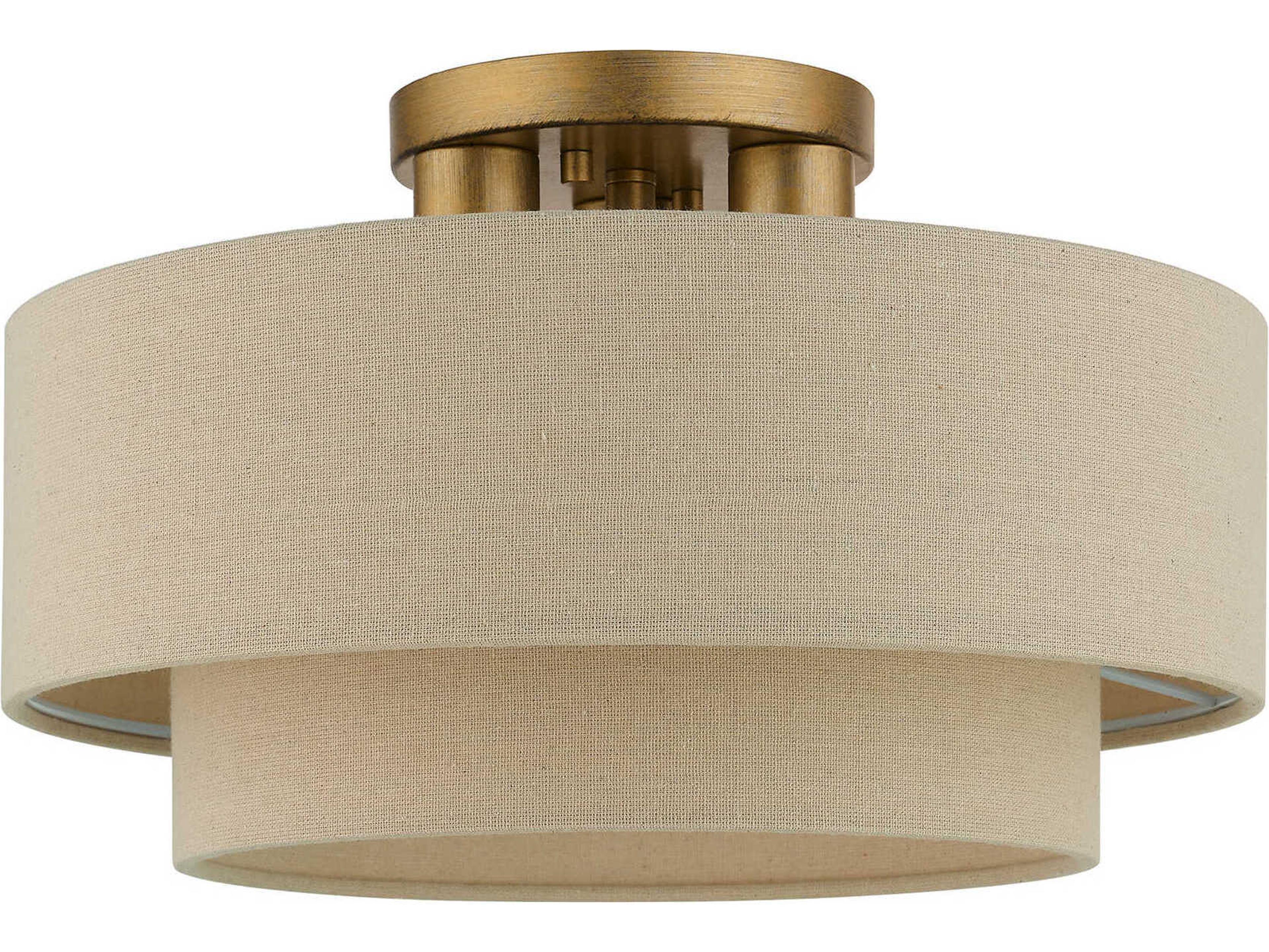 Livex Lighting Bellingham 3-Light Antique Gold Leaf Drum Semi Flush Mount
