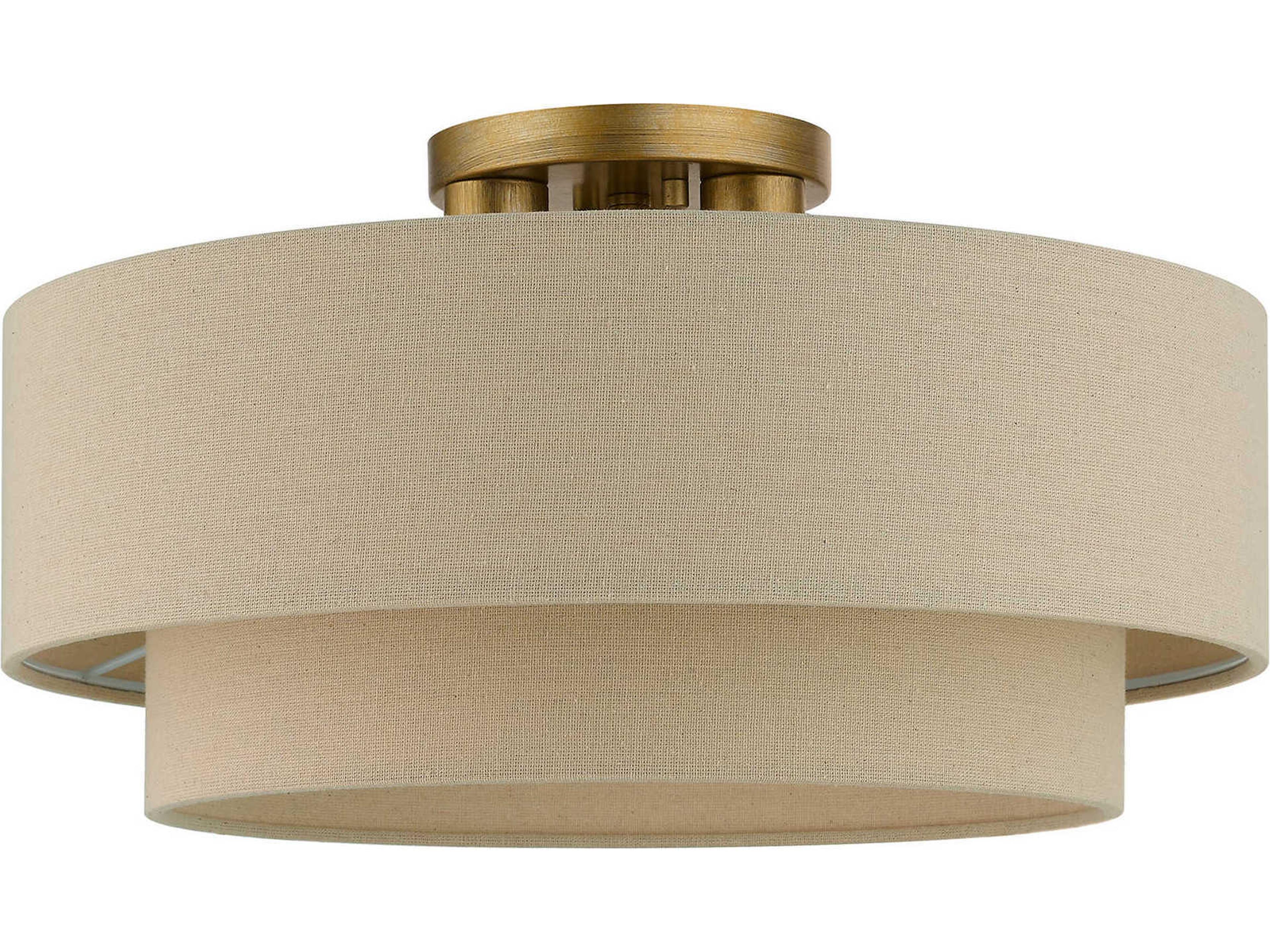 Livex Lighting Bellingham 3-Light Antique Gold Leaf Drum Tiered Semi Flush Mount