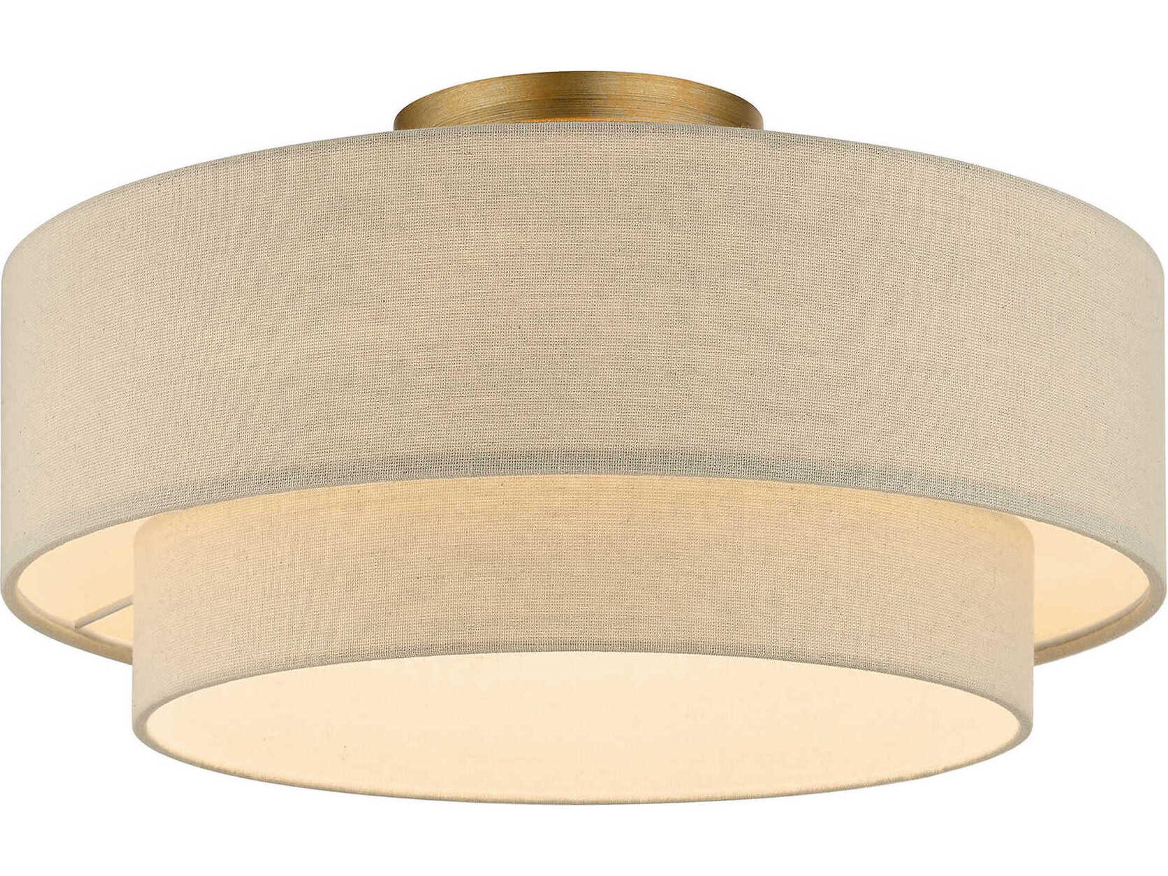 Livex Lighting Bellingham 3-Light Antique Gold Leaf Drum Tiered Semi Flush Mount