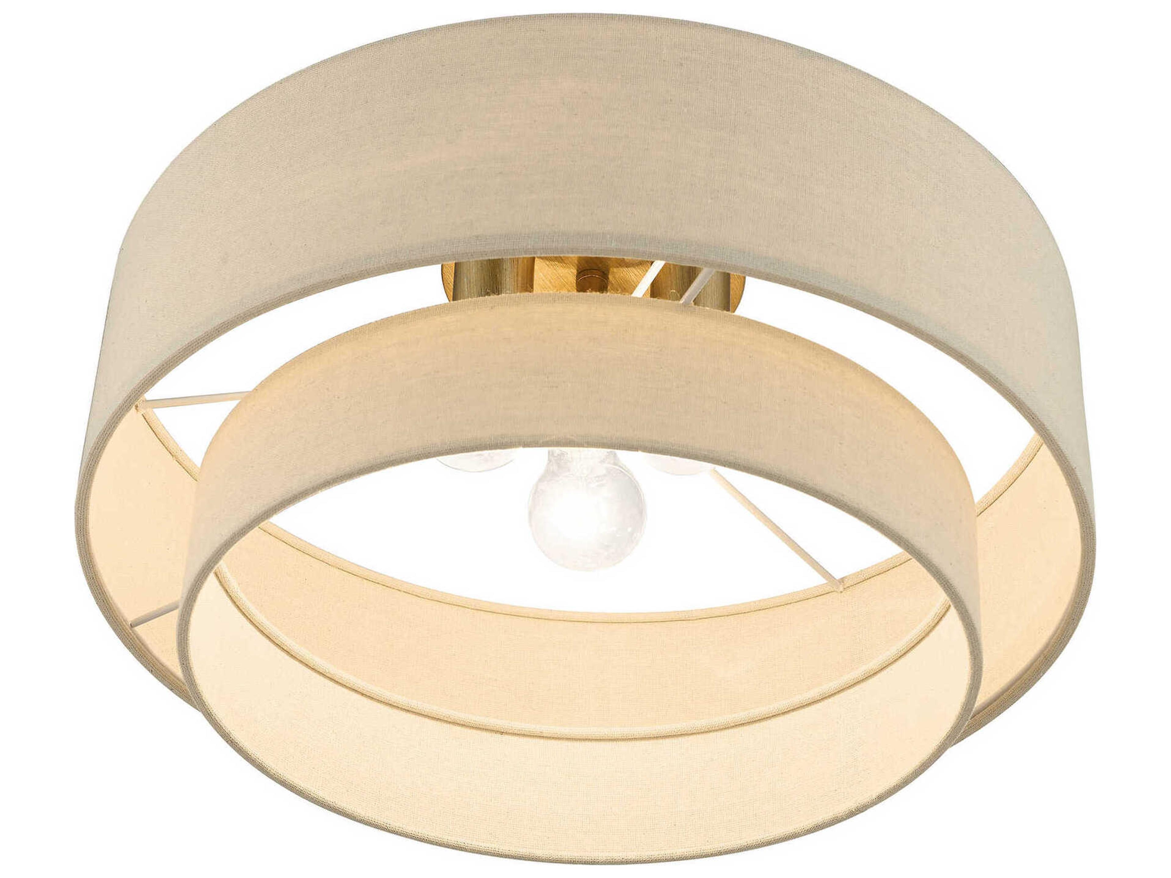 Livex Lighting Bellingham 3-Light Antique Gold Leaf Drum Tiered Semi Flush Mount