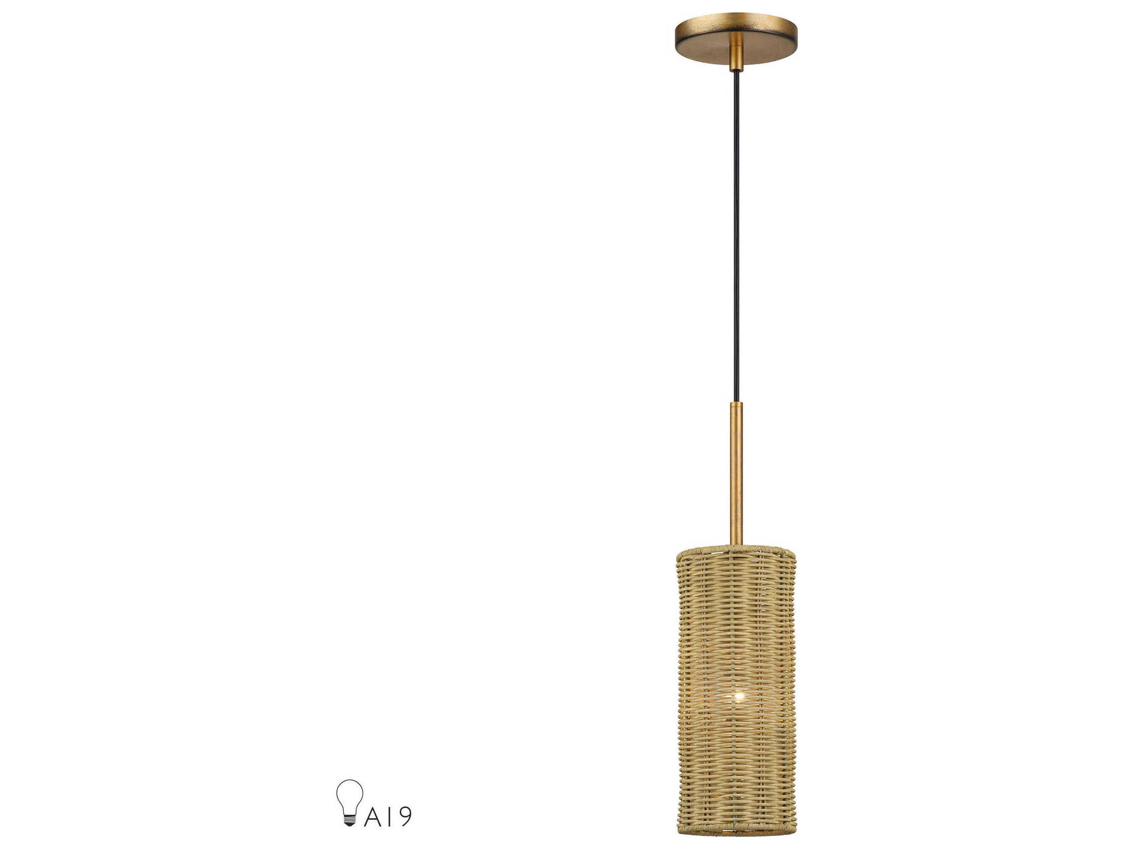 Livex Lighting Weavington 1-Light Antique Gold Leaf Cylinder Mini Pendant