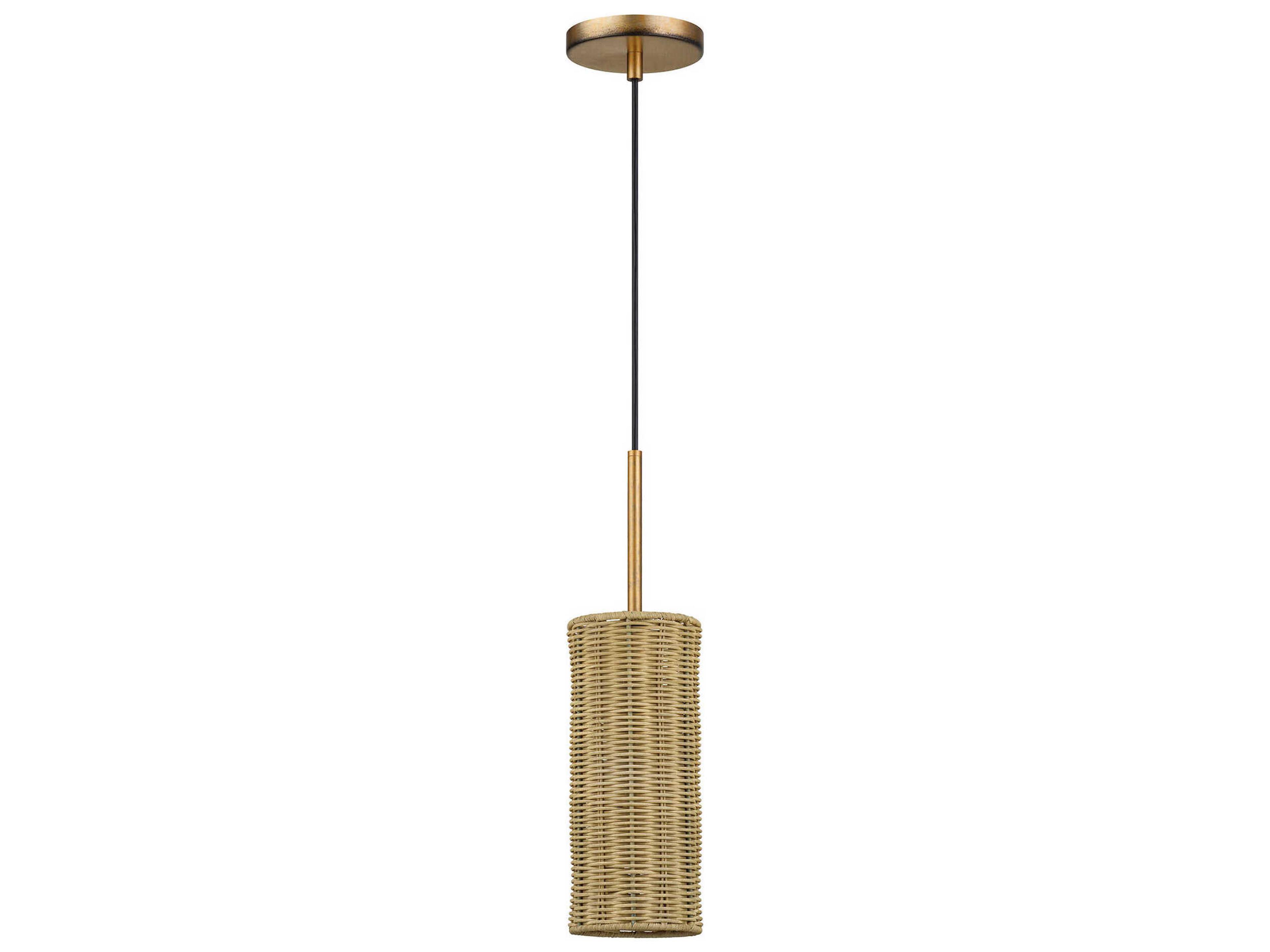 Weavington 1-Light Antique Gold Leaf Cylinder Mini Pendant