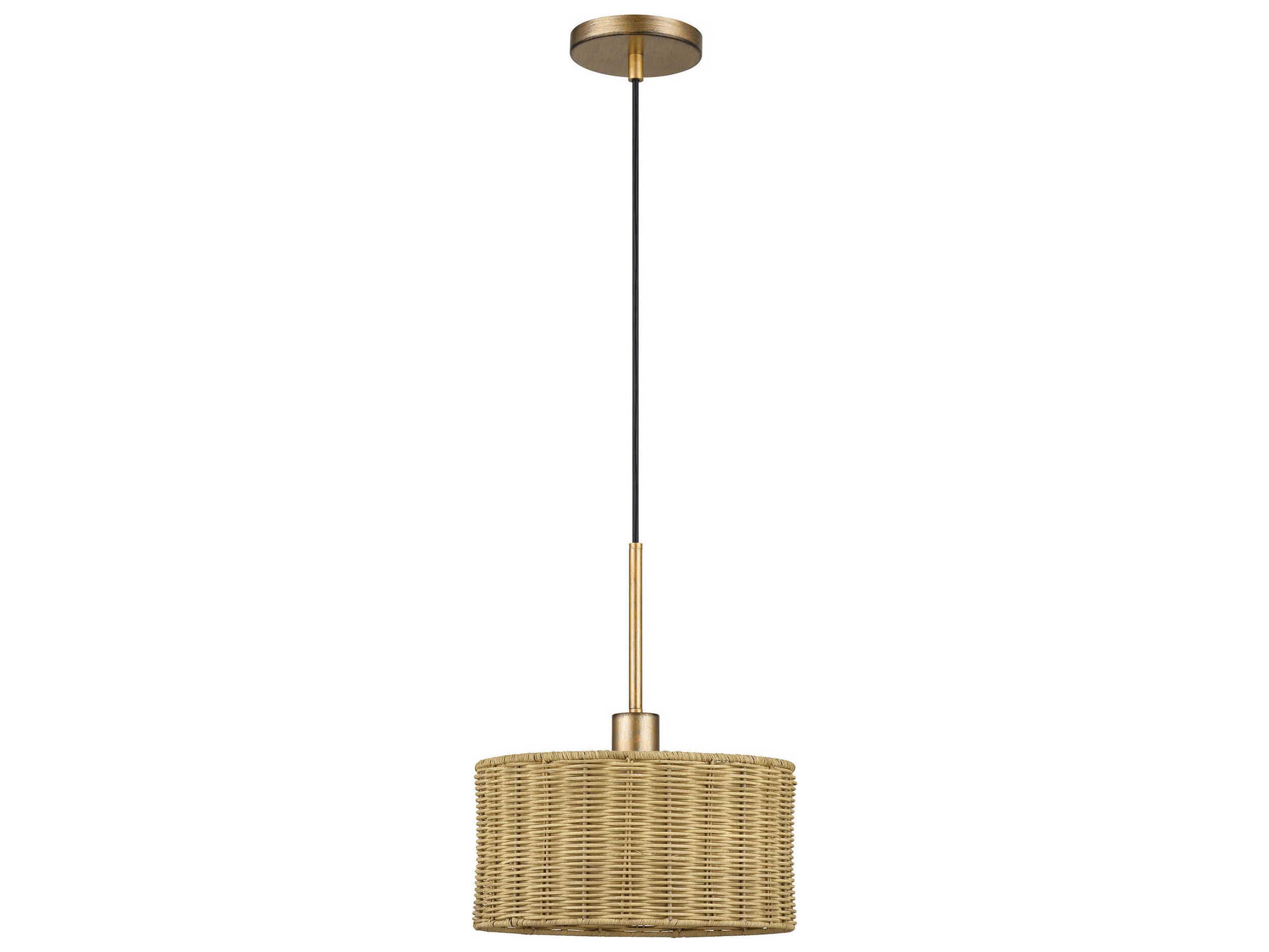 Weavington 1-Light Antique Gold Leaf Drum Mini Pendant
