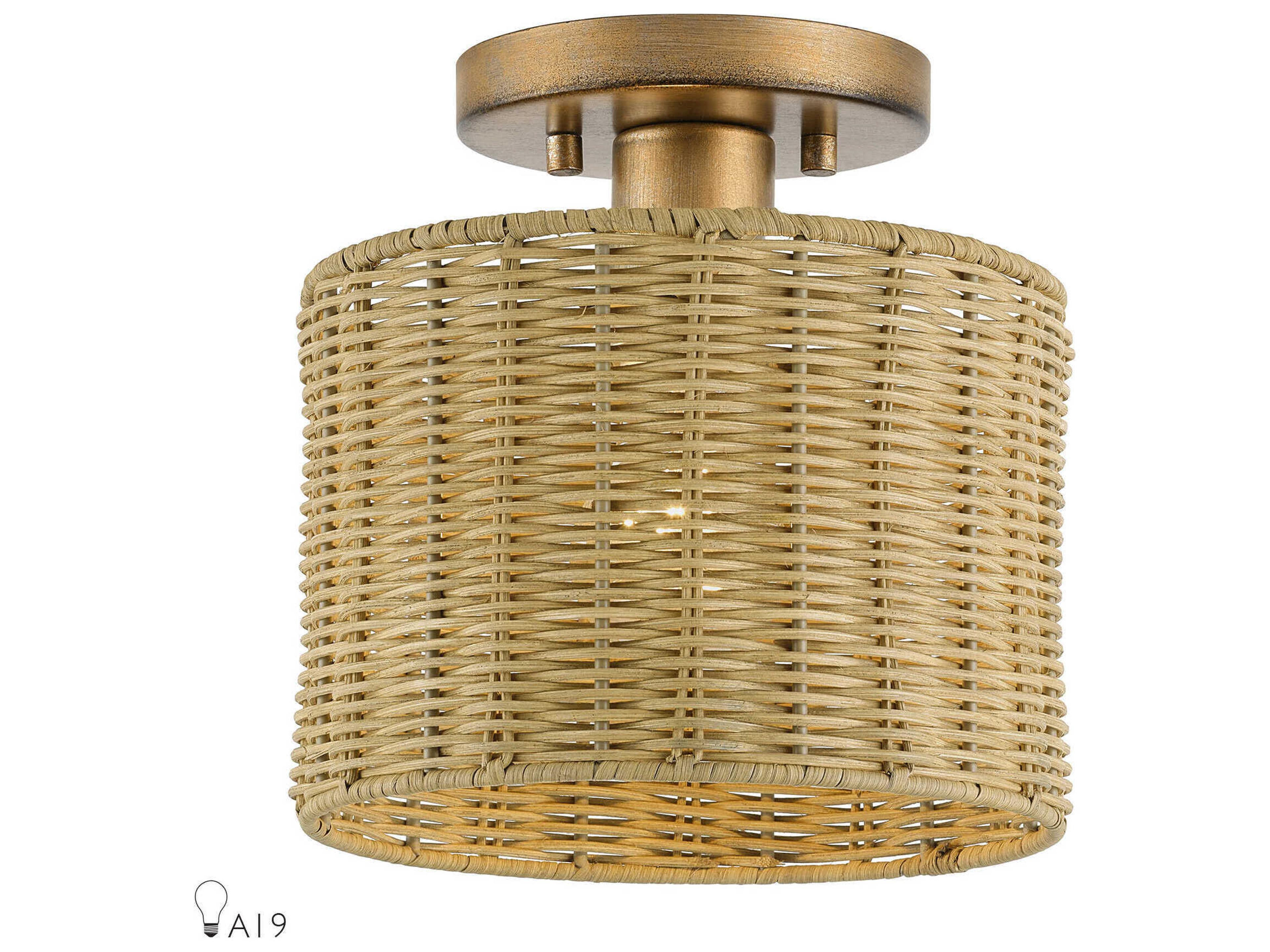 Livex Lighting Weavington 1-Light Antique Gold Leaf Drum Semi Flush Mount
