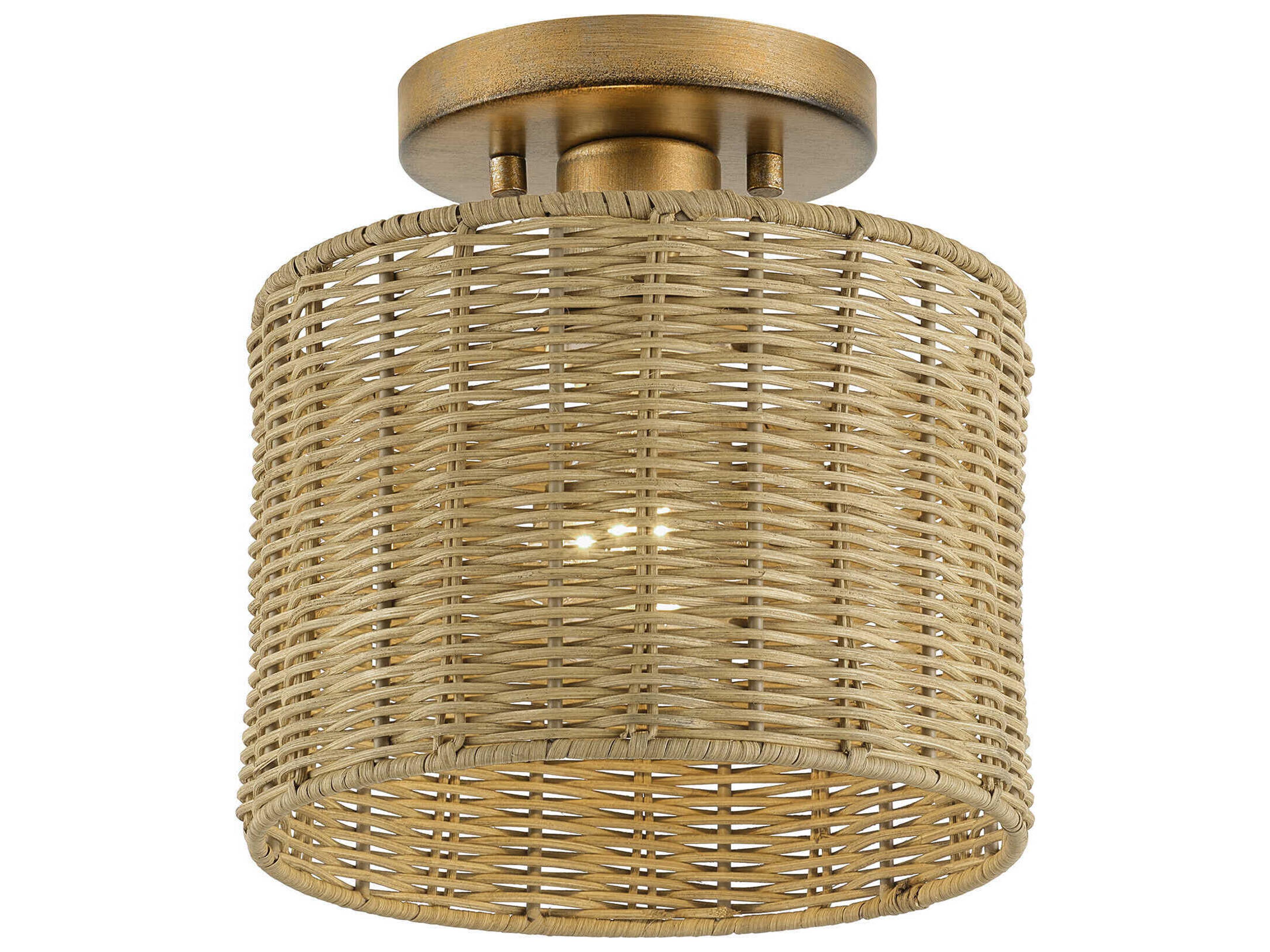 Weavington 1-Light Antique Gold Leaf Drum Semi Flush Mount
