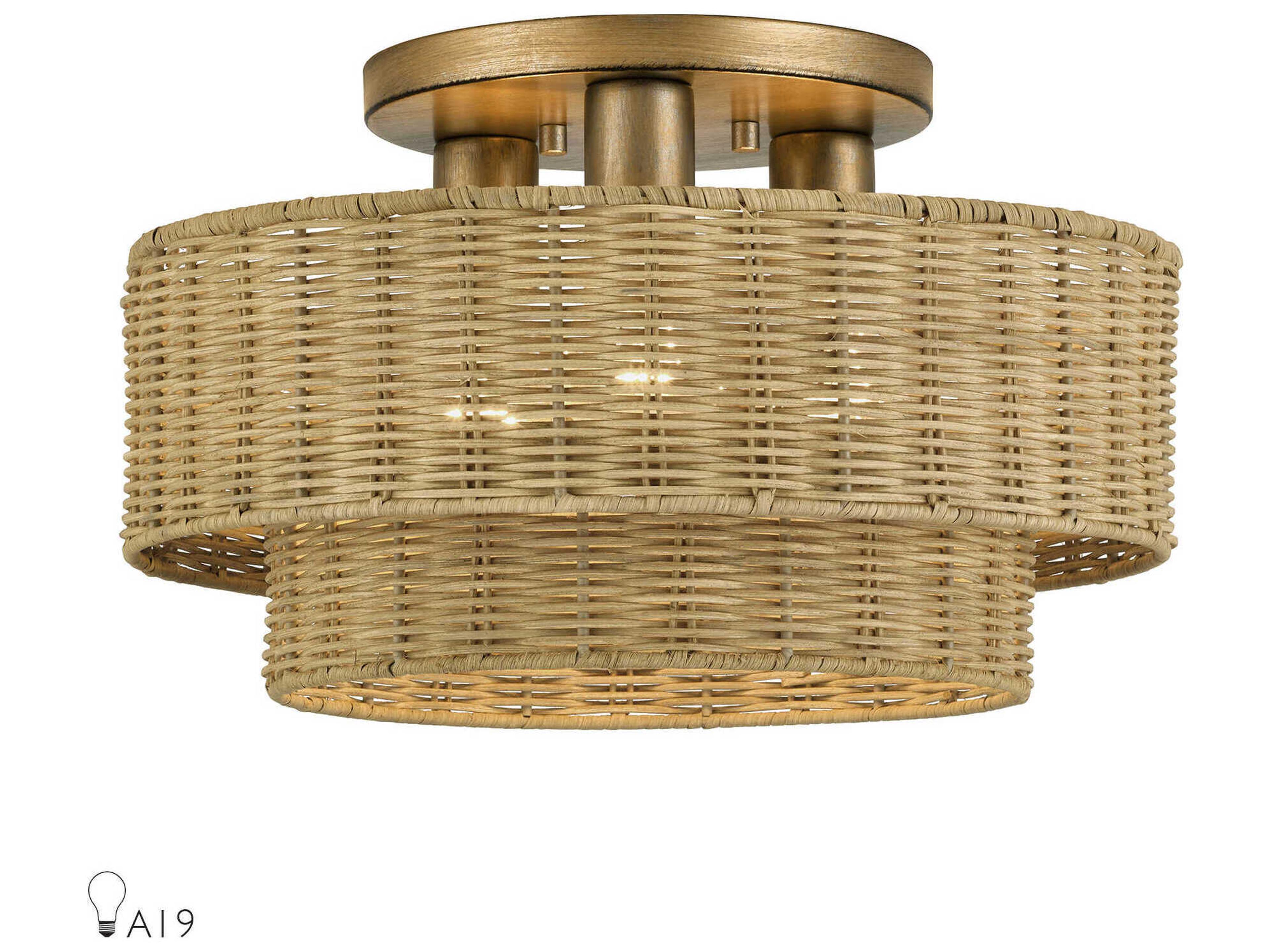 Livex Lighting Weavington 3-Light Antique Gold Leaf Drum Semi Flush Mount
