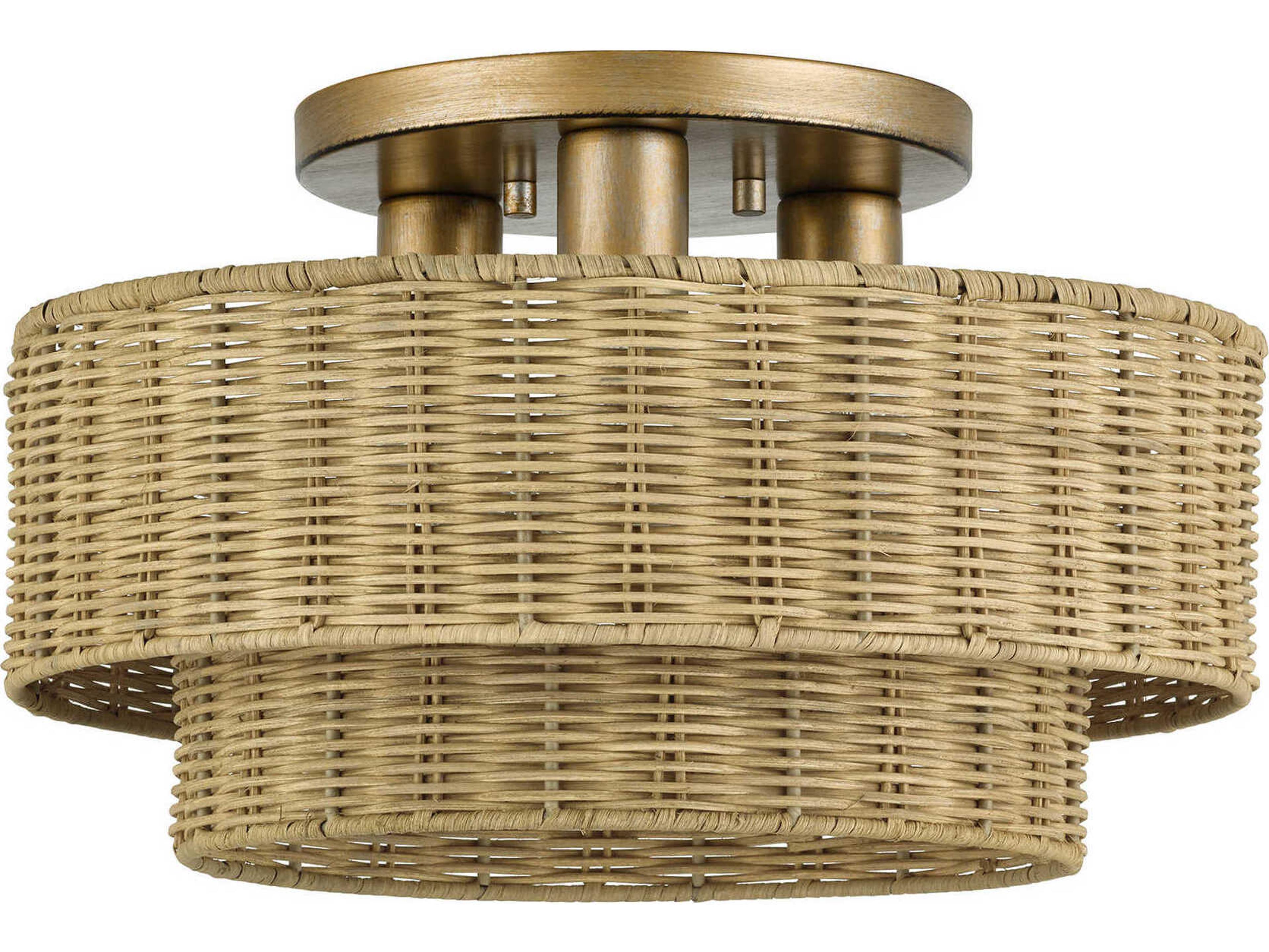 Livex Lighting Weavington 3-Light Antique Gold Leaf Drum Semi Flush Mount