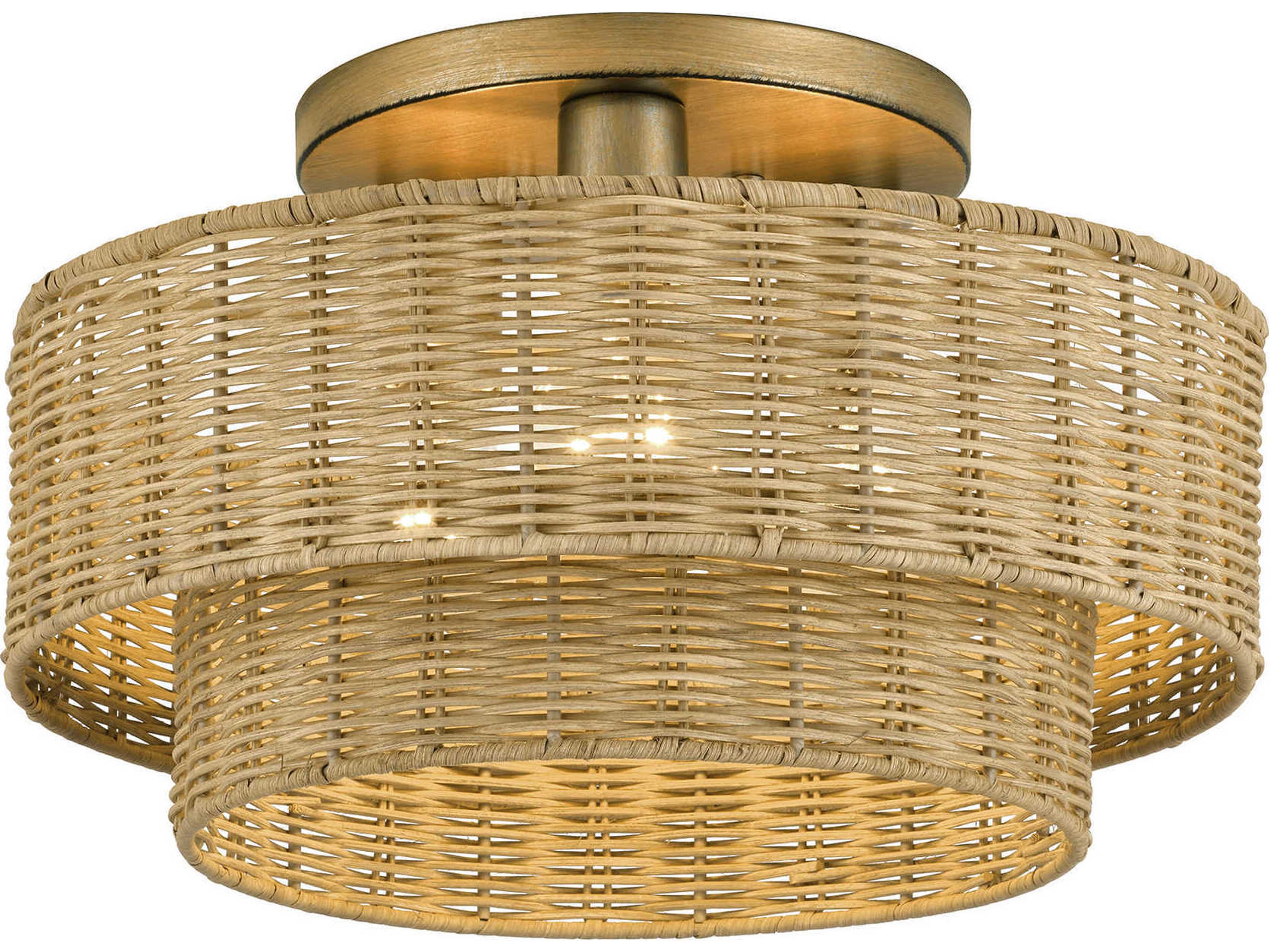 Weavington 3-Light Antique Gold Leaf Drum Semi Flush Mount