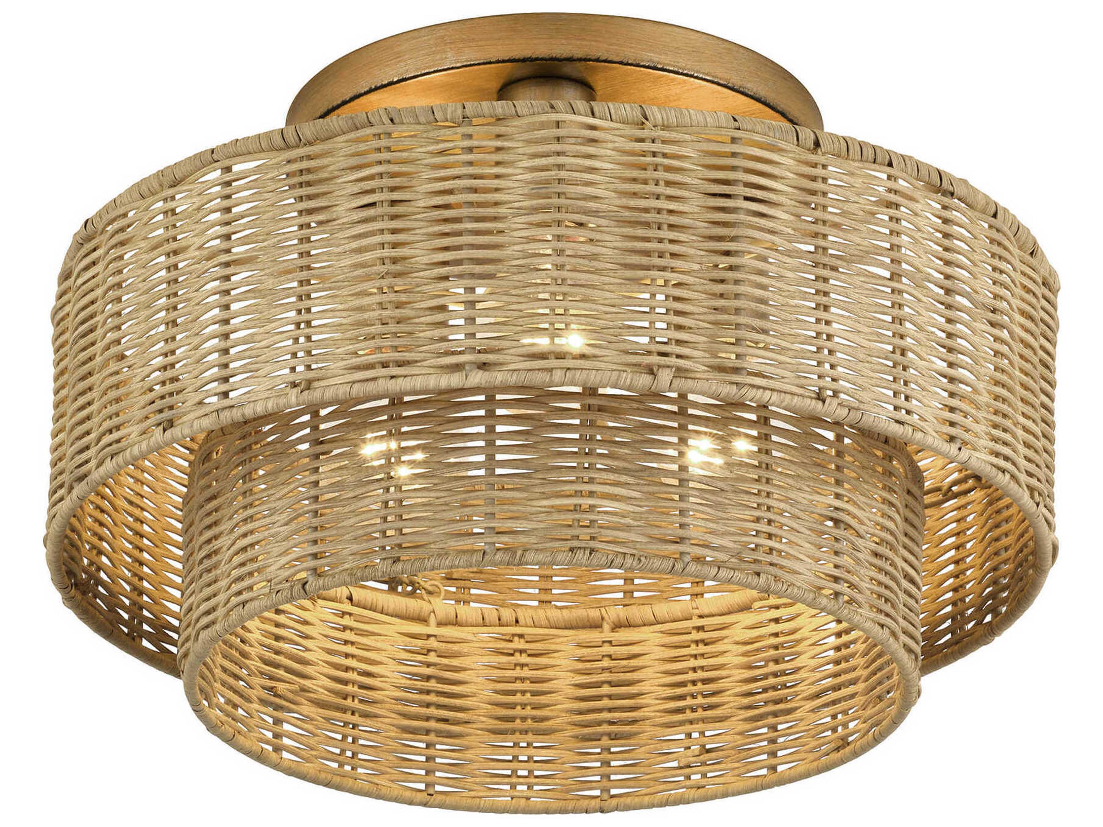 Livex Lighting Weavington 3-Light Antique Gold Leaf Drum Semi Flush Mount