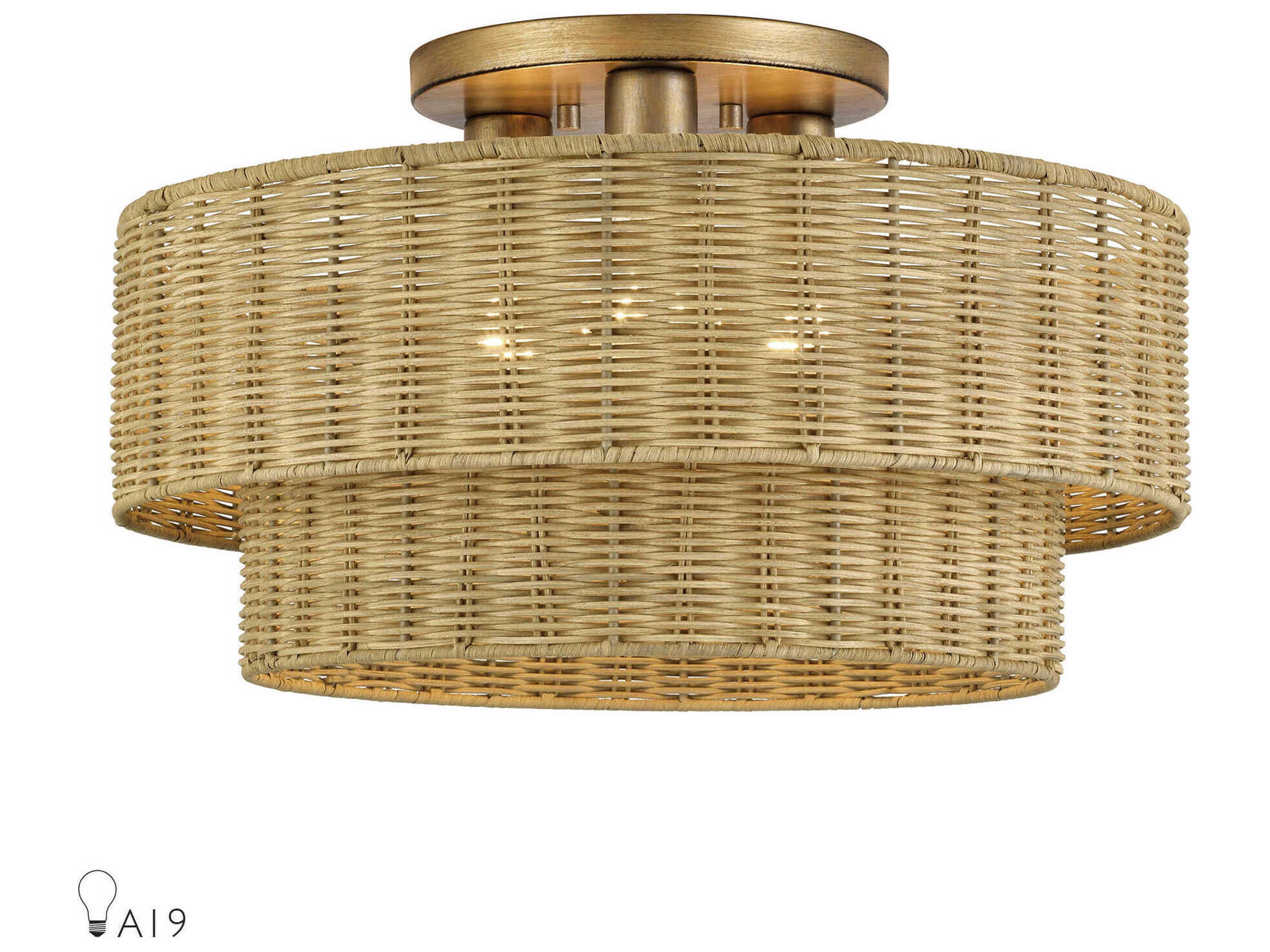 Livex Lighting Weavington 3-Light Antique Gold Leaf Drum Semi Flush Mount