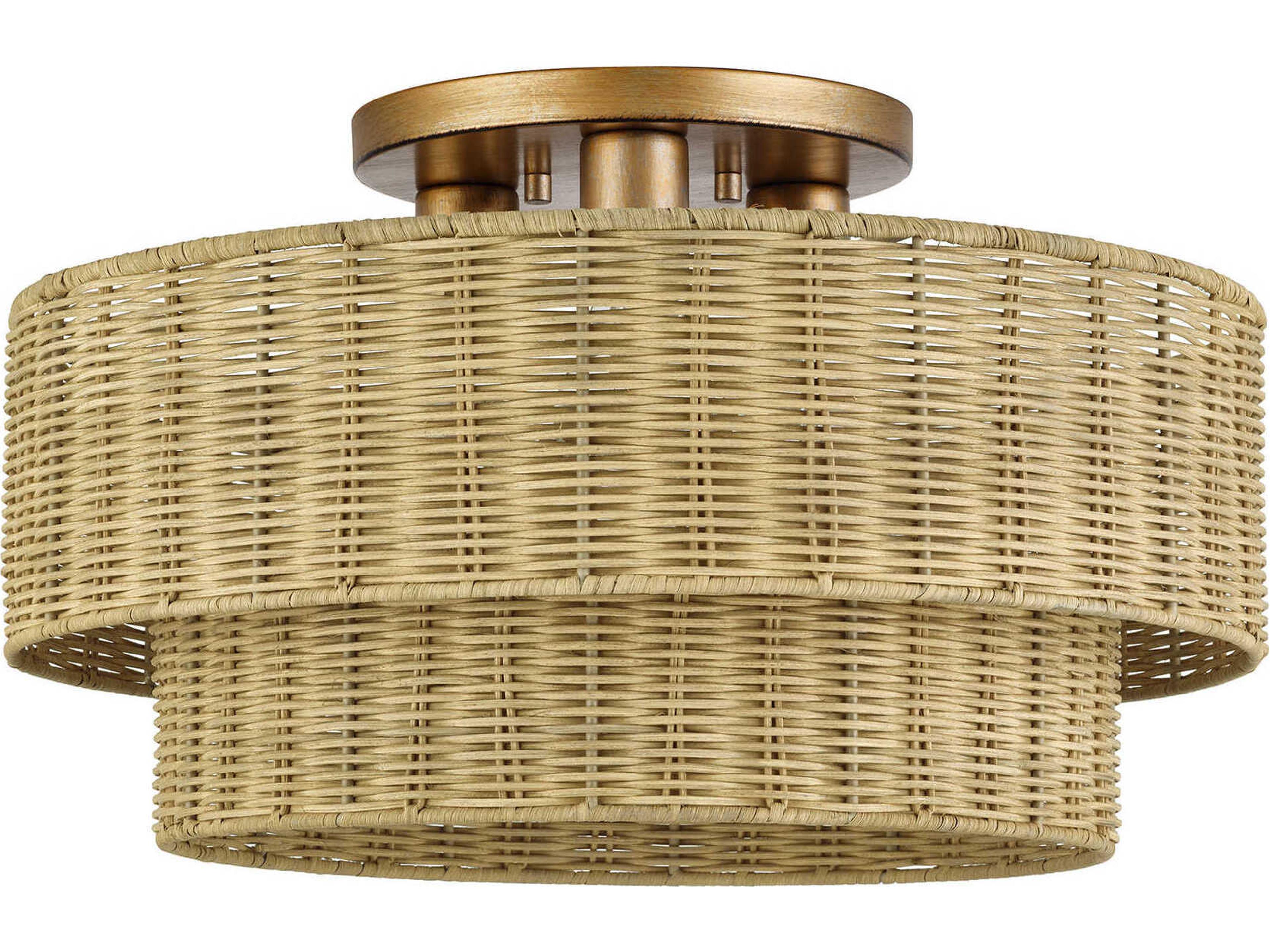 Livex Lighting Weavington 3-Light Antique Gold Leaf Drum Semi Flush Mount