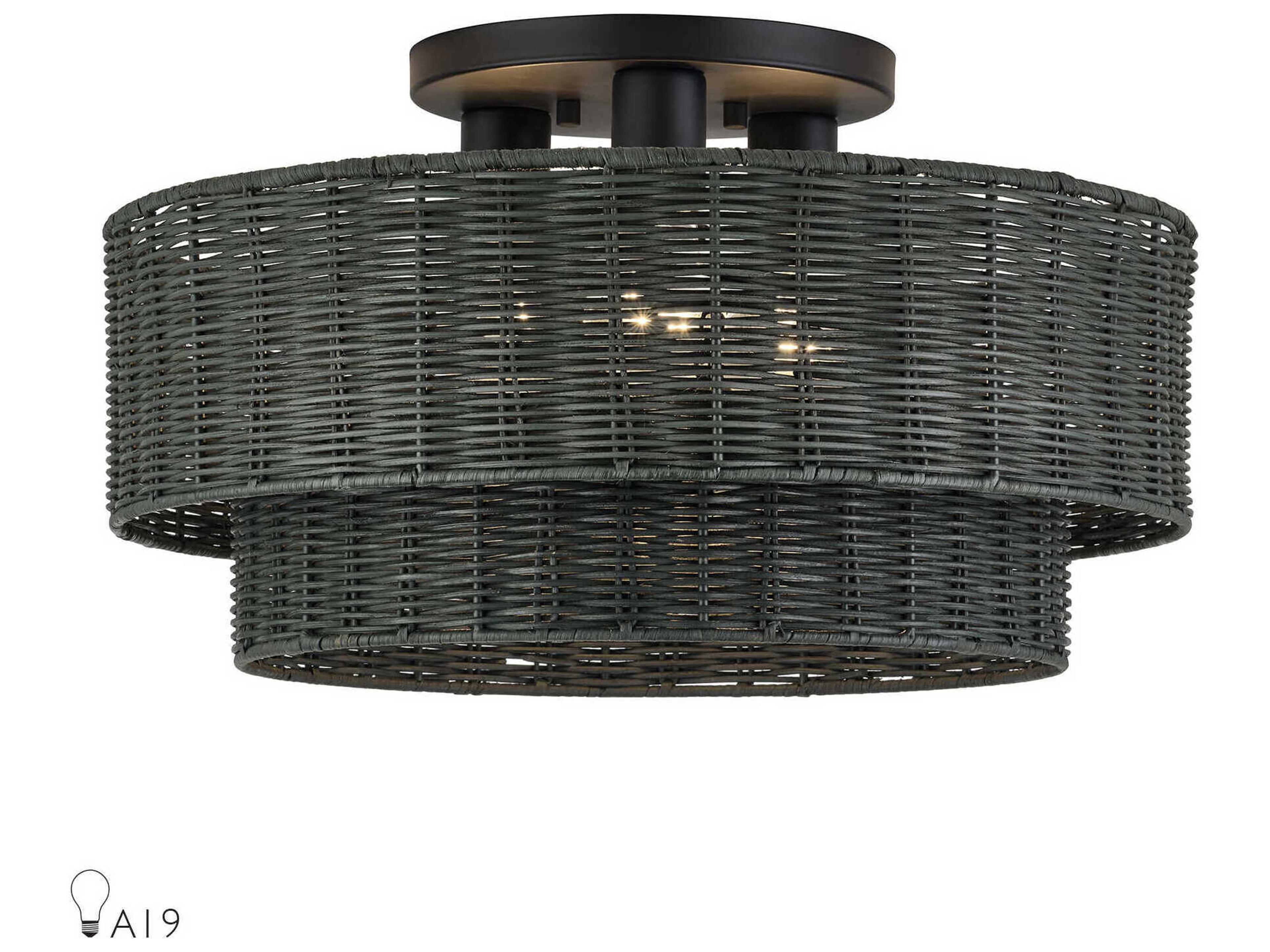 Livex Lighting Weavington 3-Light Black Drum Semi Flush Mount