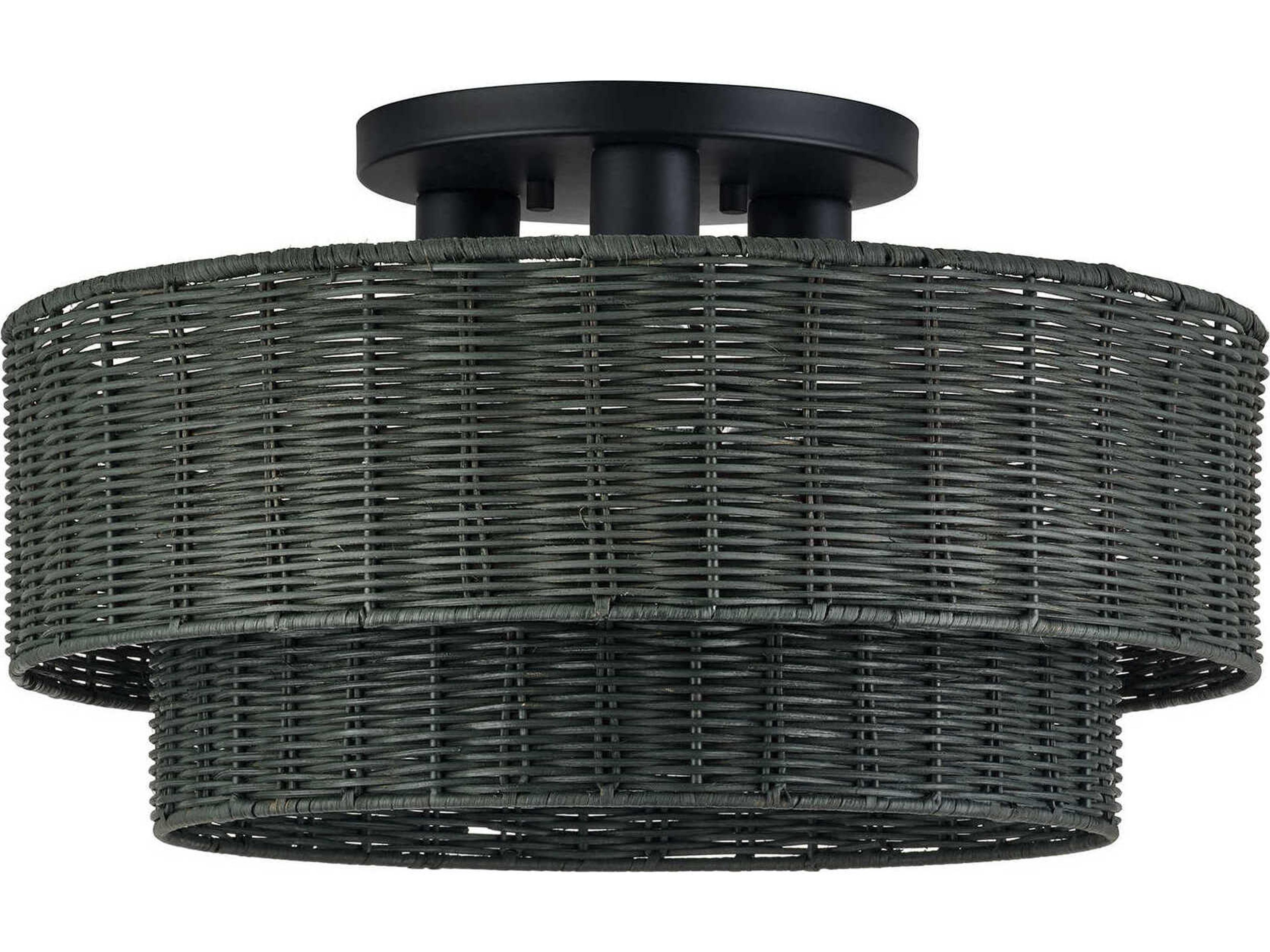 Livex Lighting Weavington 3-Light Black Drum Semi Flush Mount