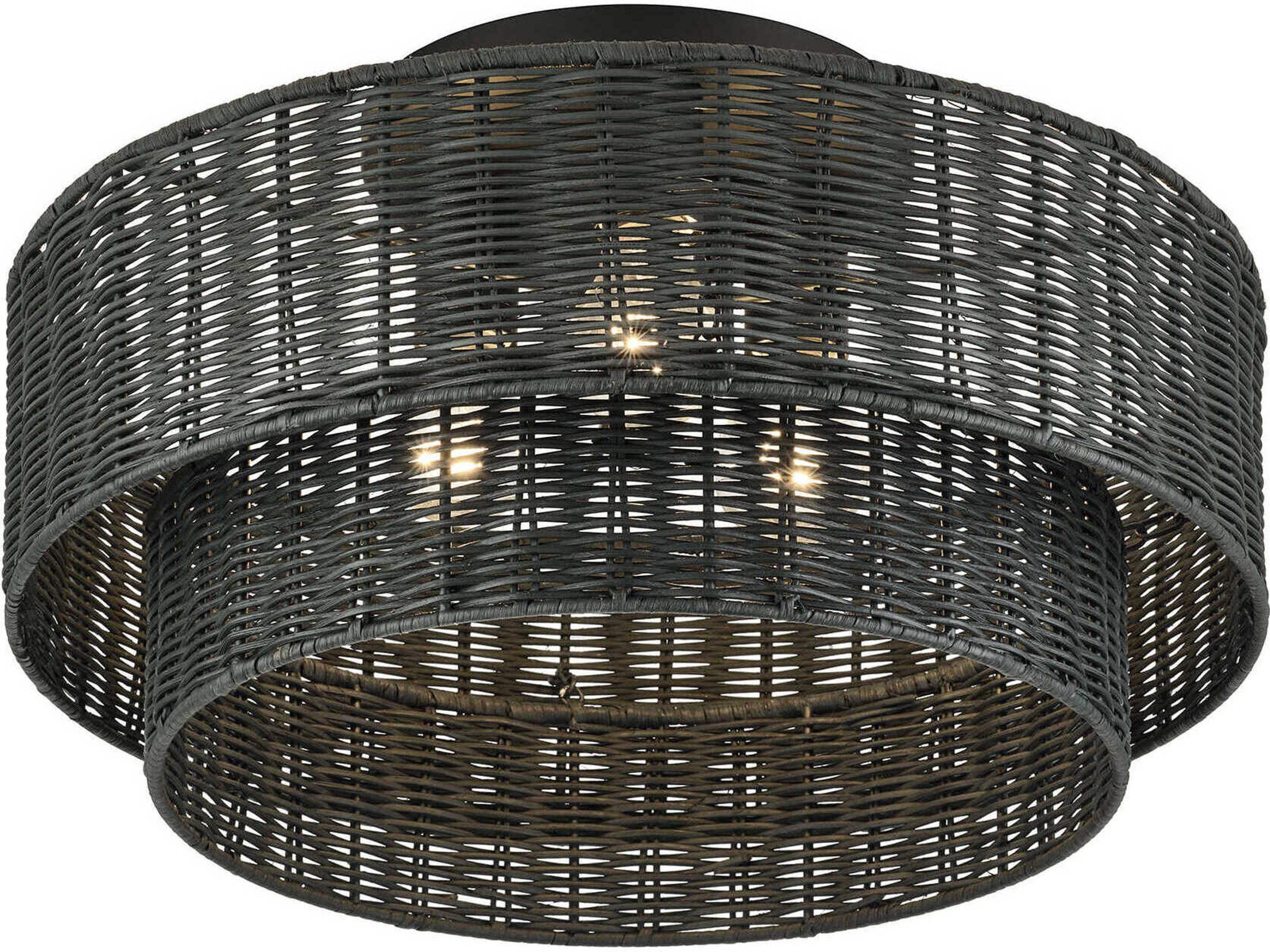 Livex Lighting Weavington 3-Light Black Drum Semi Flush Mount