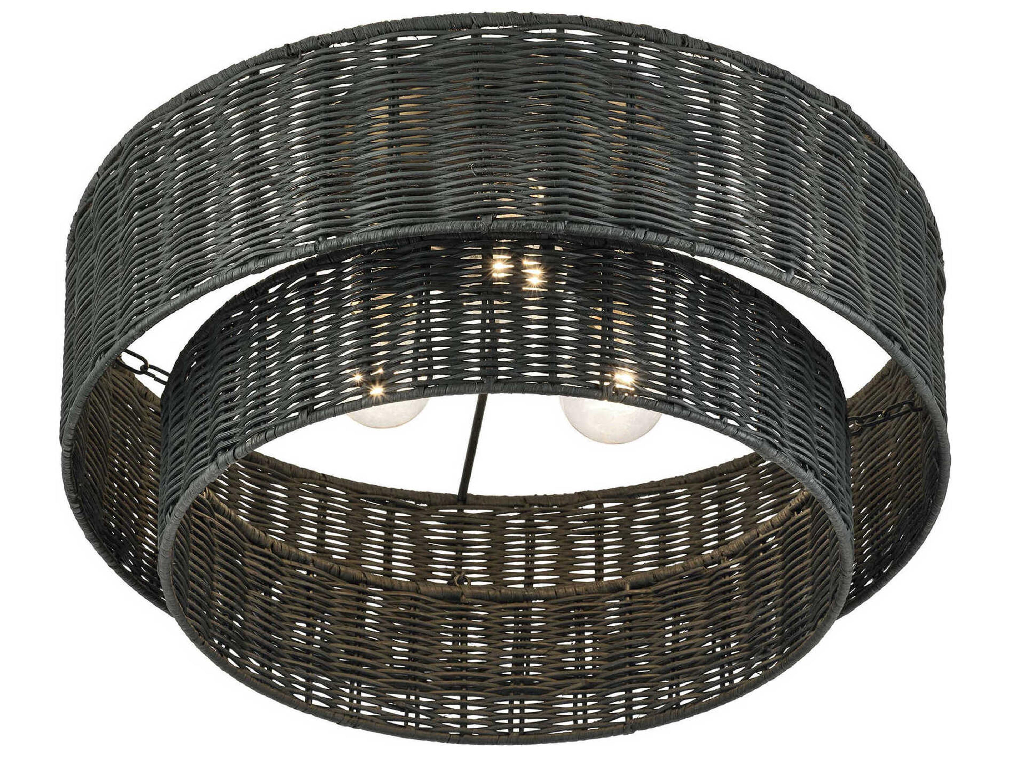 Livex Lighting Weavington 3-Light Black Drum Semi Flush Mount