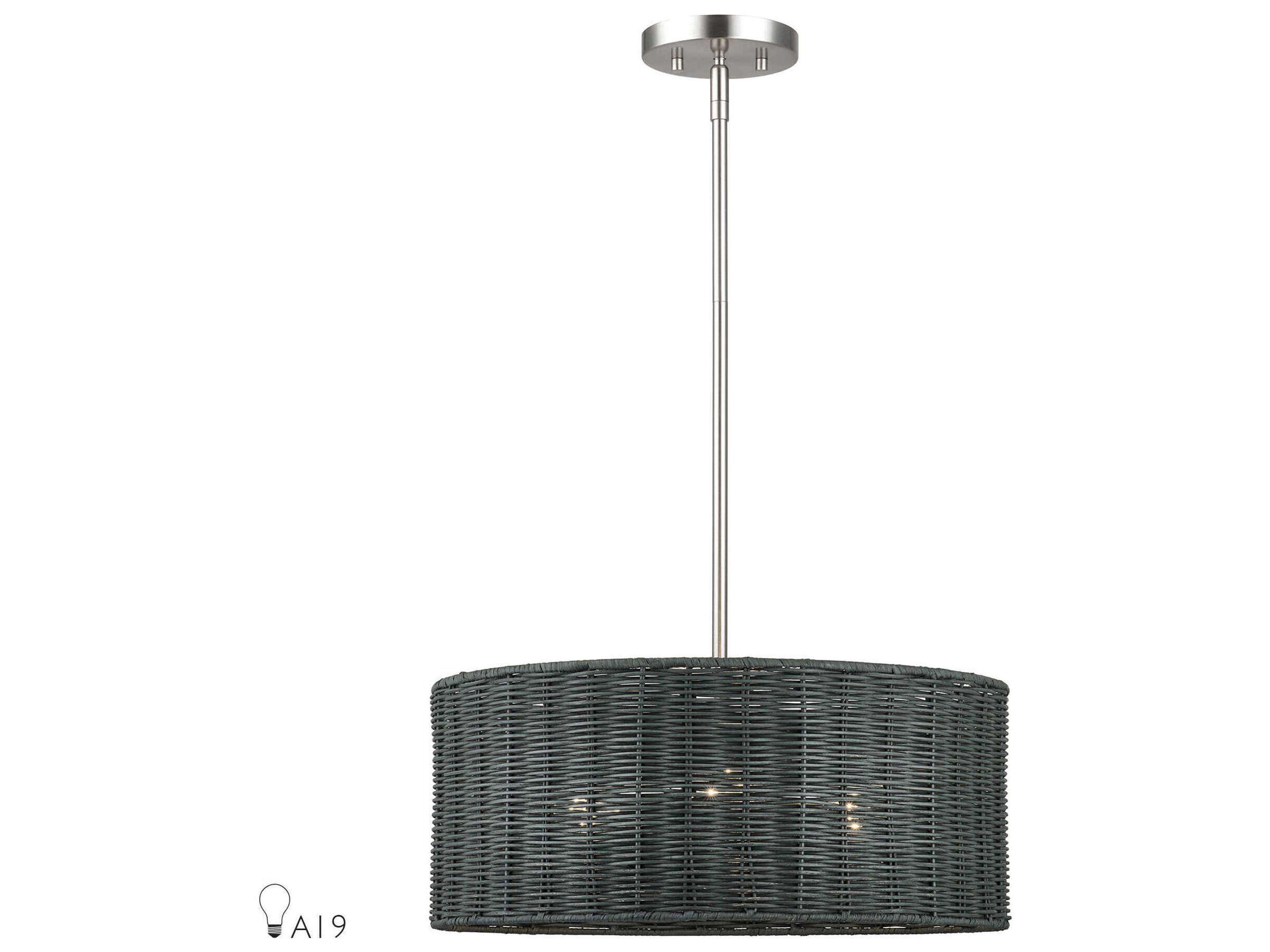 Livex Lighting Weavington 3-Light Brushed Nickel Drum Pendant