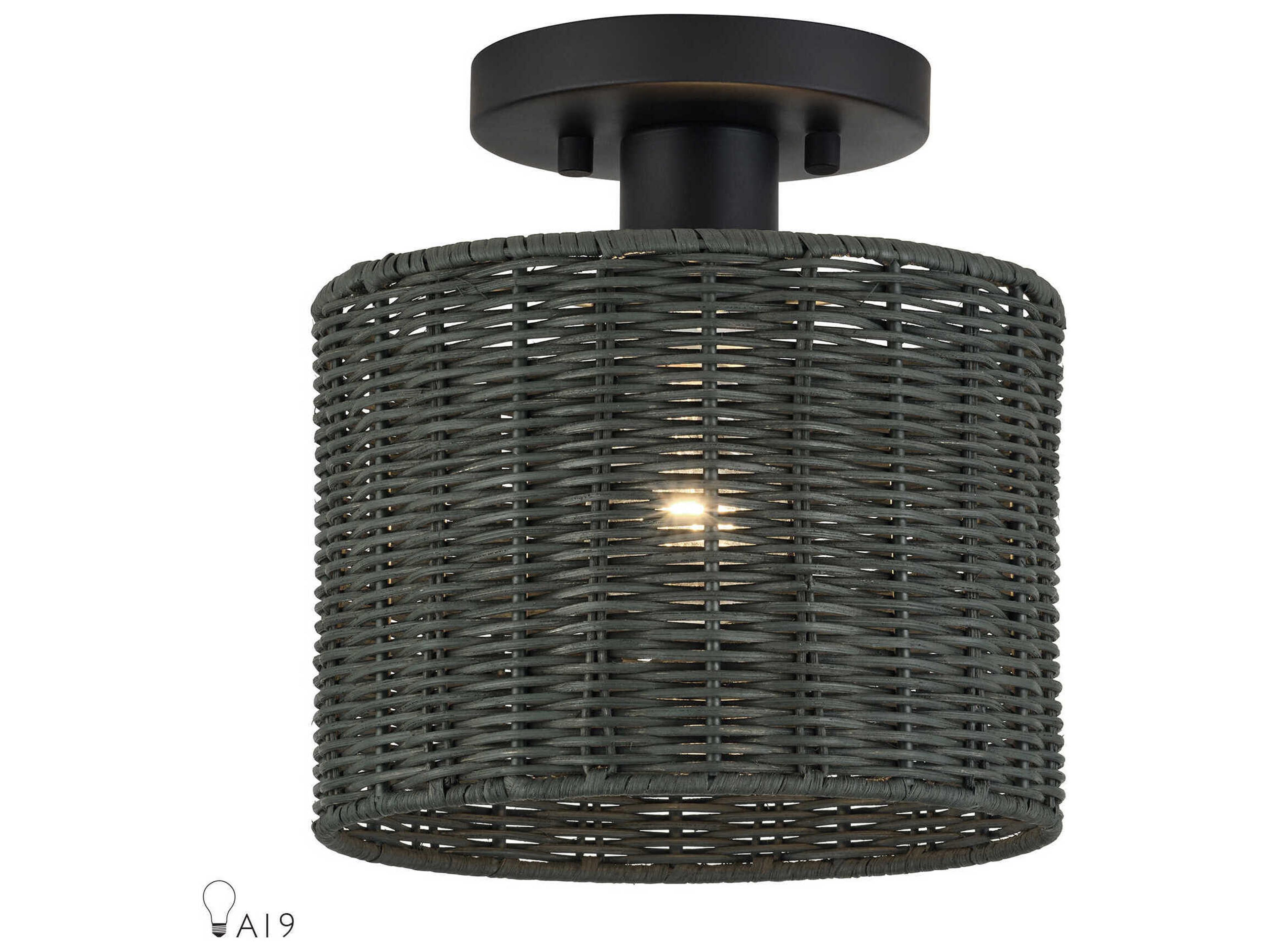 Livex Lighting Weavington 1-Light Black Drum Semi Flush Mount