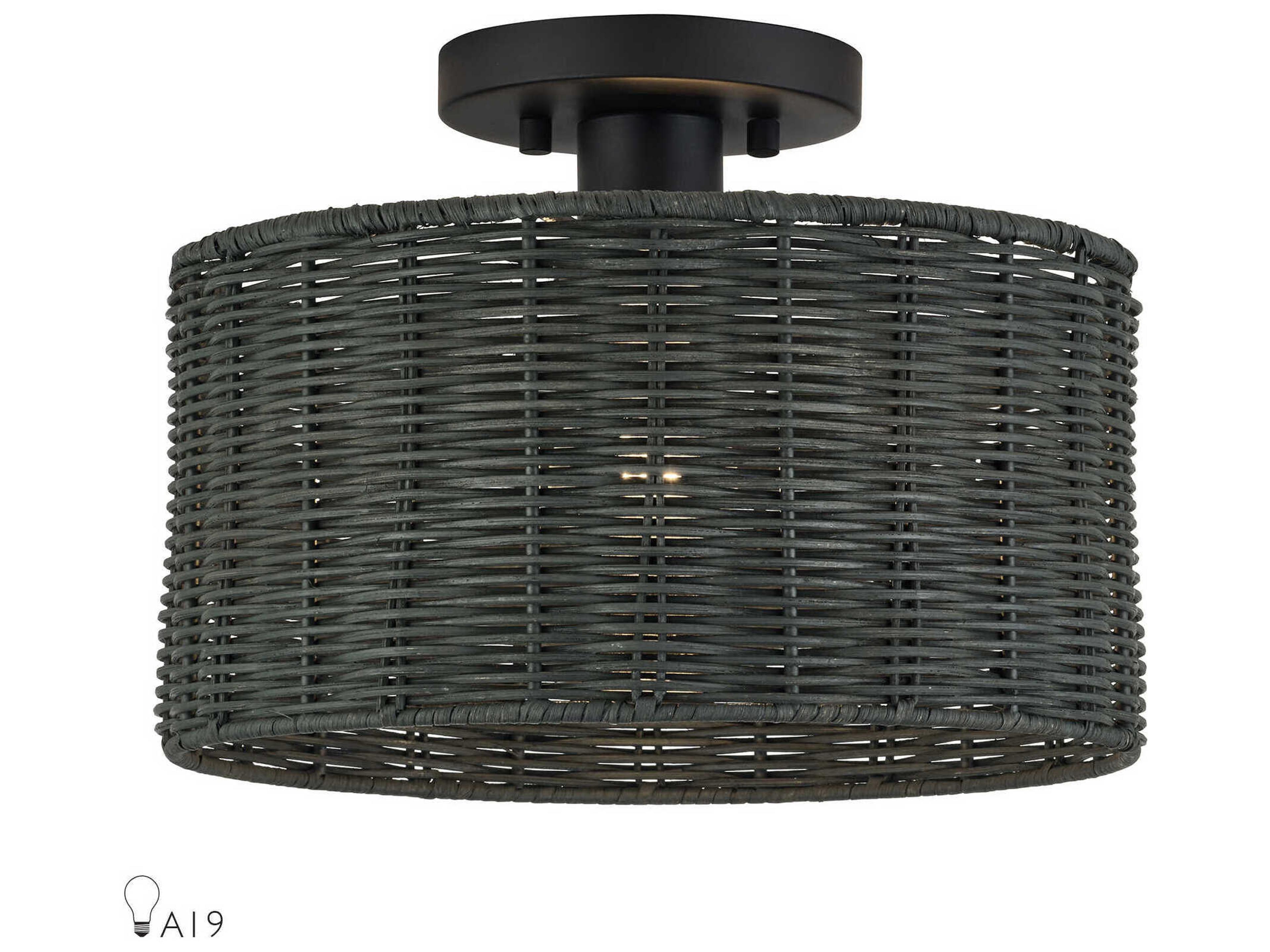 Livex Lighting Weavington 1-Light Black Drum Semi Flush Mount