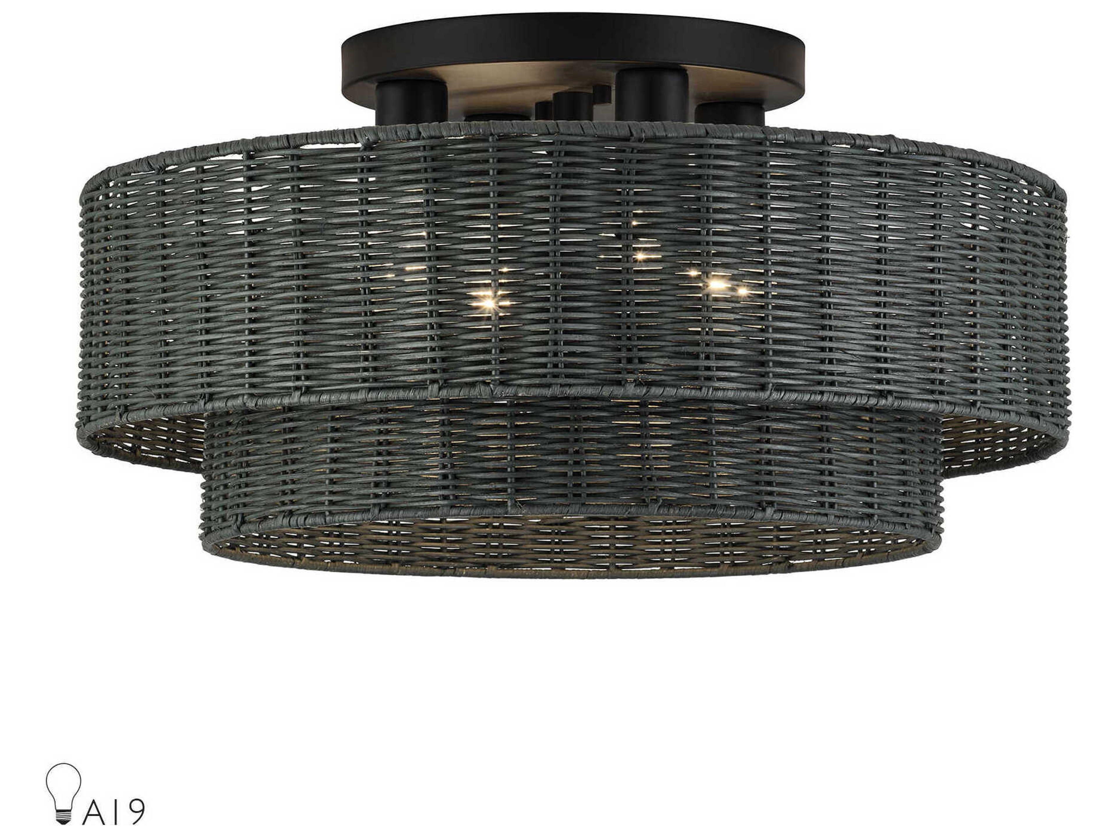 Livex Lighting Weavington 4-Light Black Drum Semi Flush Mount