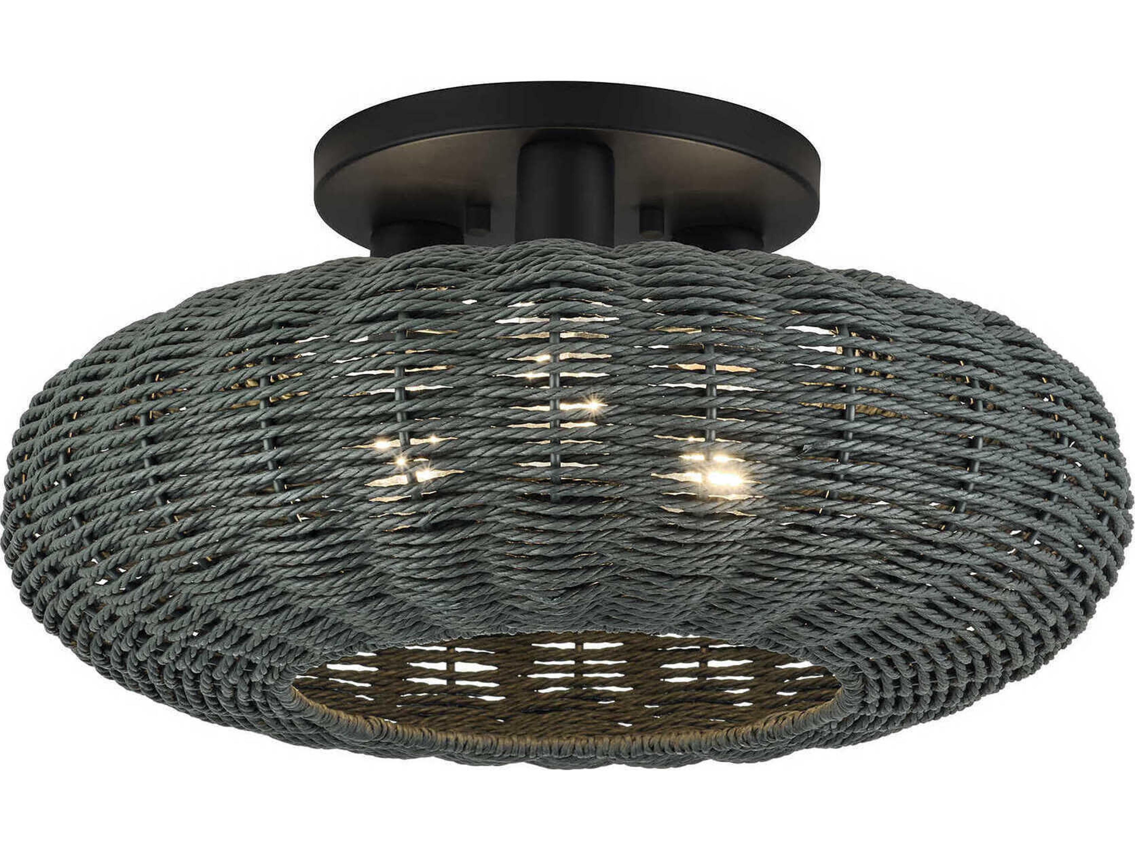 Deluna 3-Light Black Globe Semi Flush Mount