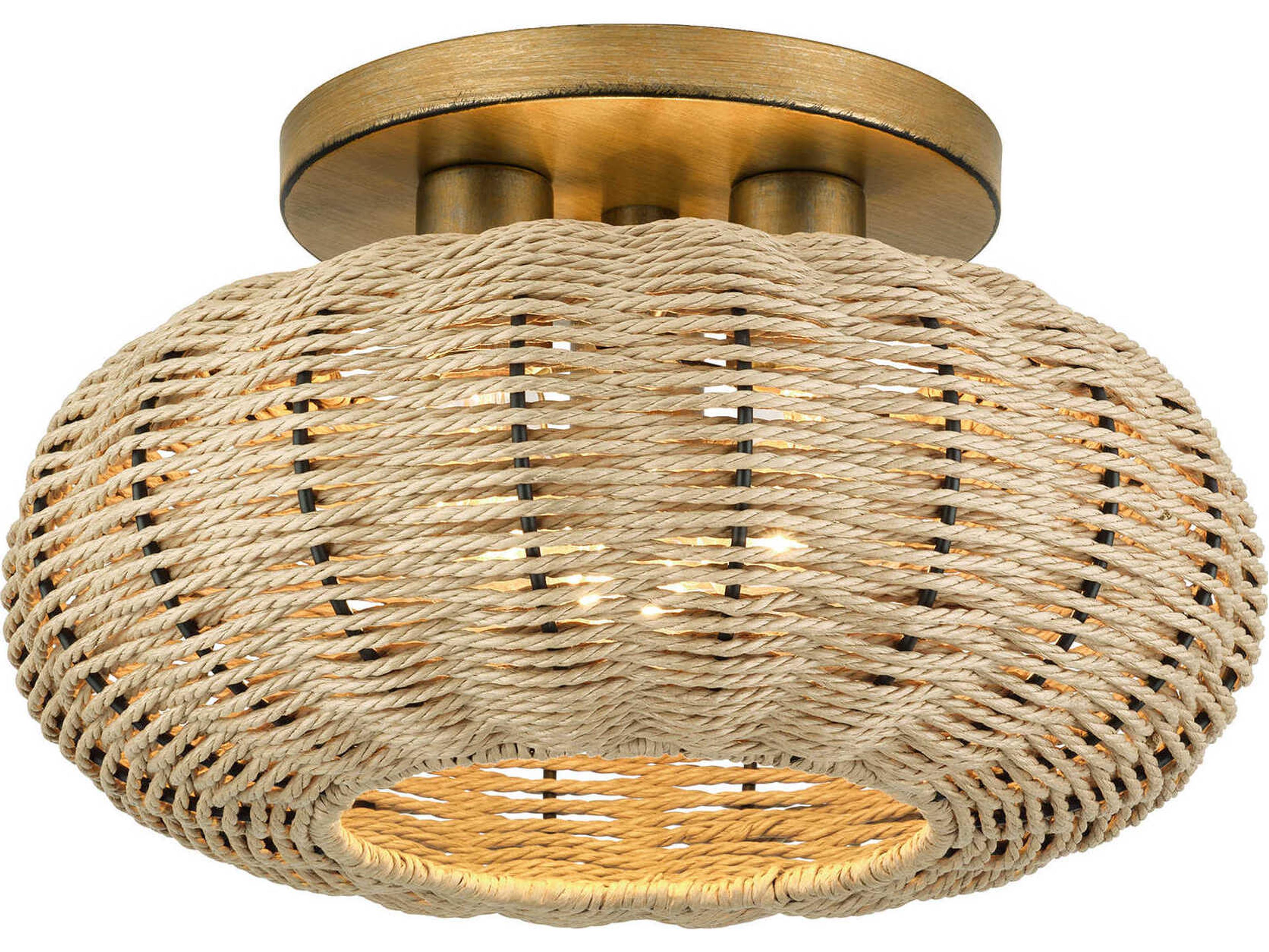 Summervine 3-Light Antique Gold Leaf Drum Semi Flush Mount