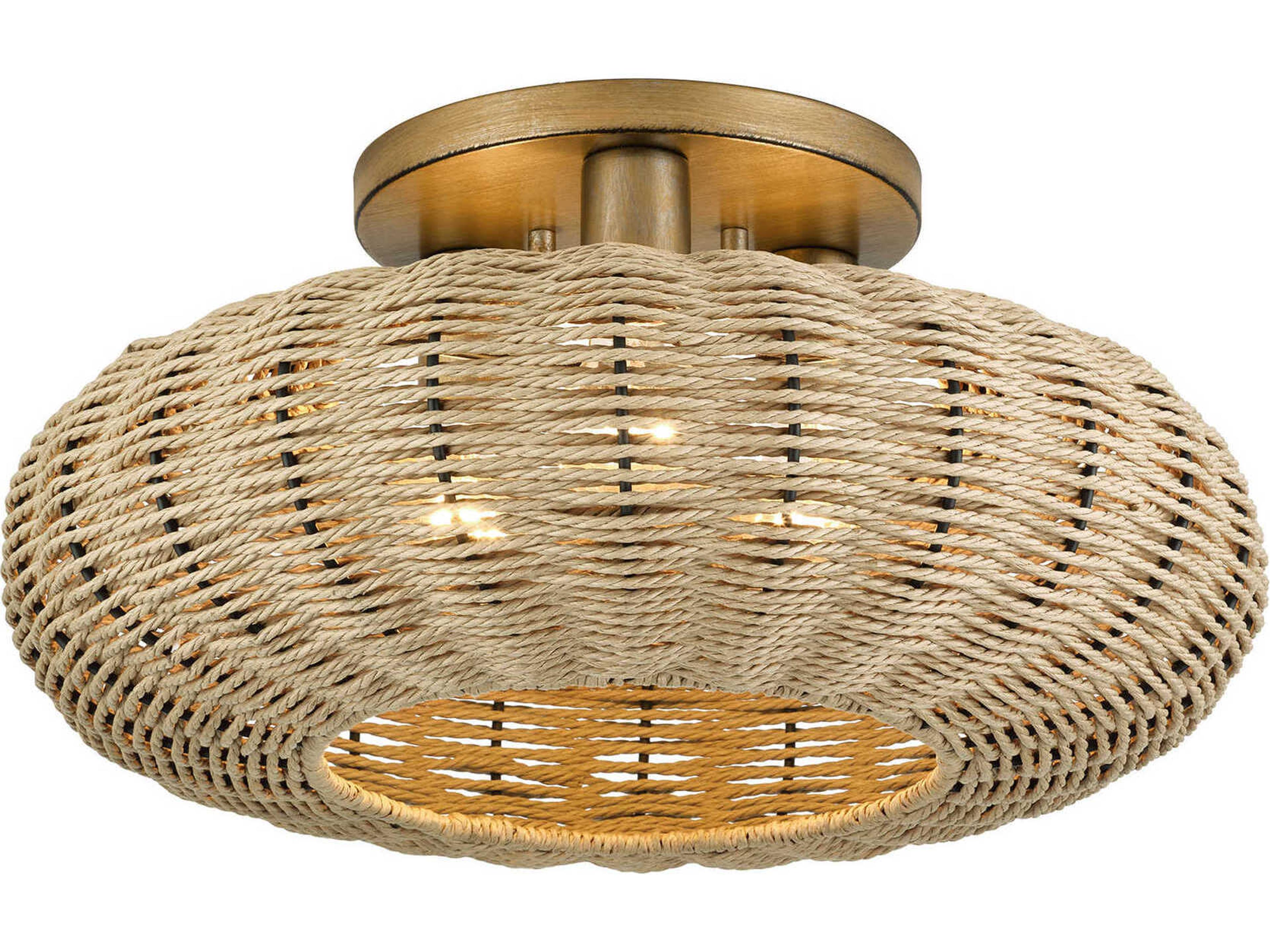 Summervine 3-Light Antique Gold Leaf Drum Semi Flush Mount