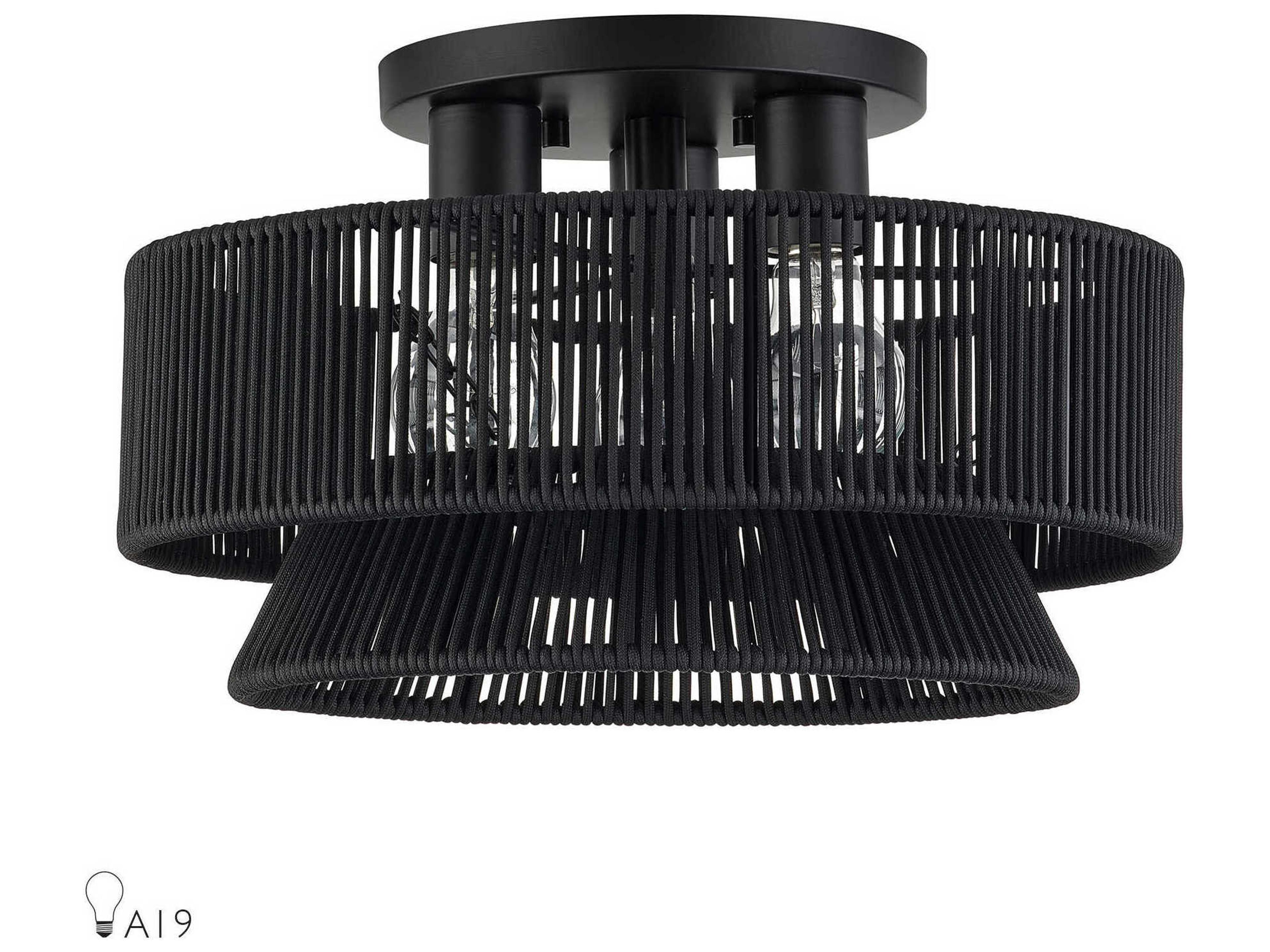 Livex Lighting Florell 3-Light Black Drum Semi Flush Mount